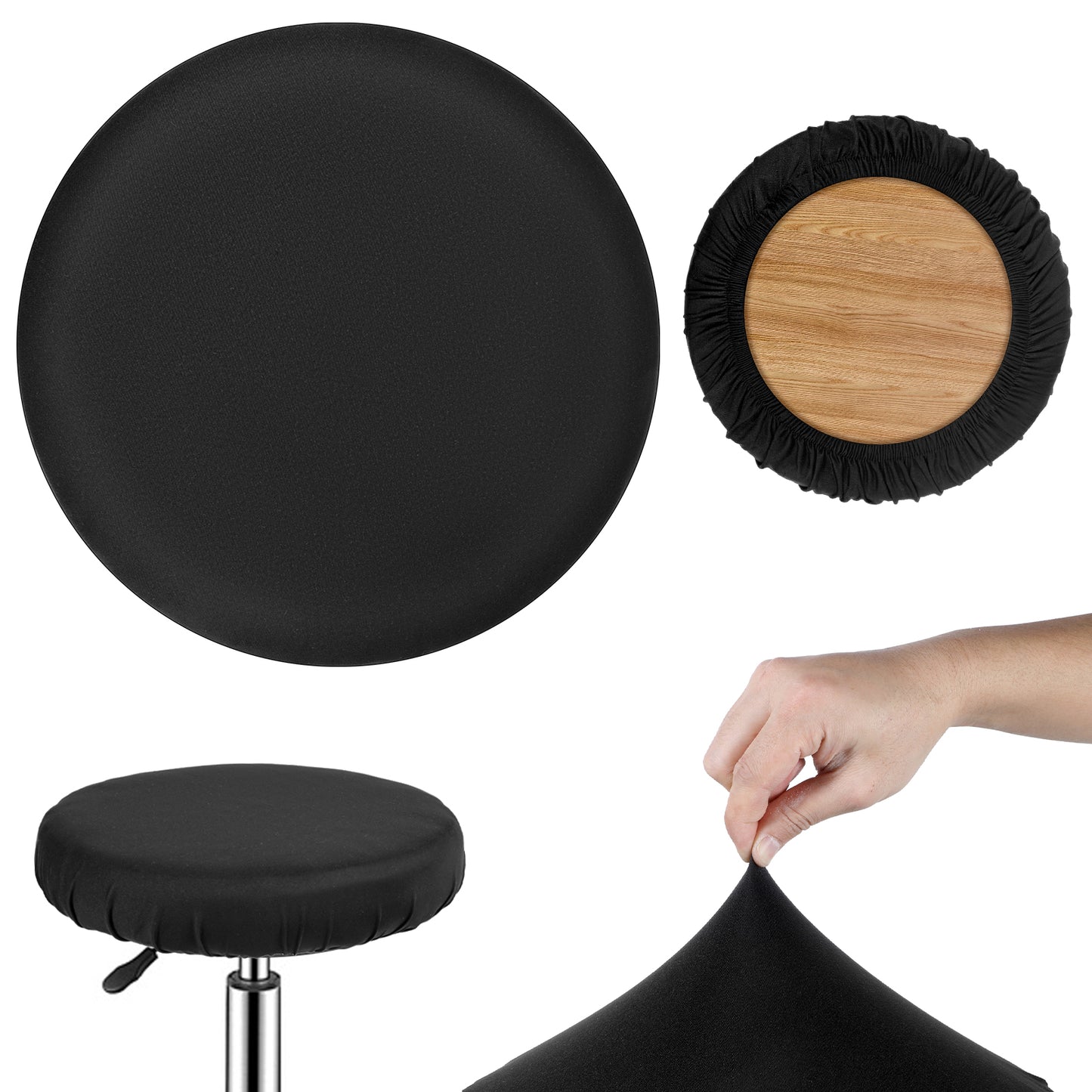 Xthrotsenk 2 Pcs Stool Covers Black Round High Elastic Bar Stool Covers Soft Stool Cushion Washable Slipcovers Fit for Dia 11-14 in Bar Round Chair for Home Bar Hotel Market