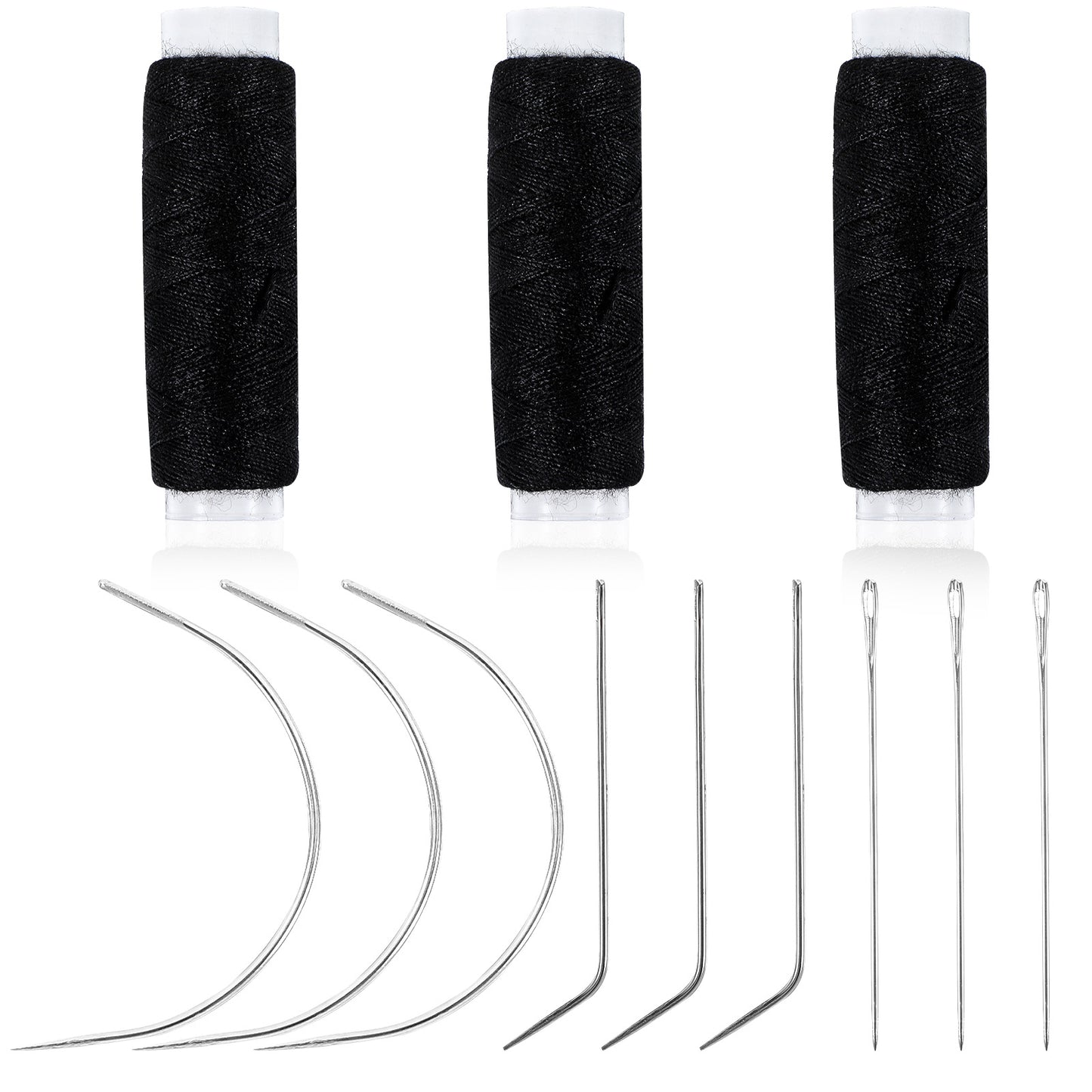 12pcs Hair Needle and Thread Set 9Pcs Curved Needle with 3Pcs Black Threads Hair Extension Tools for Making Wig Sewing Needles and Thread for Hand Sewing Hairs Weave Extension Canvas Repair