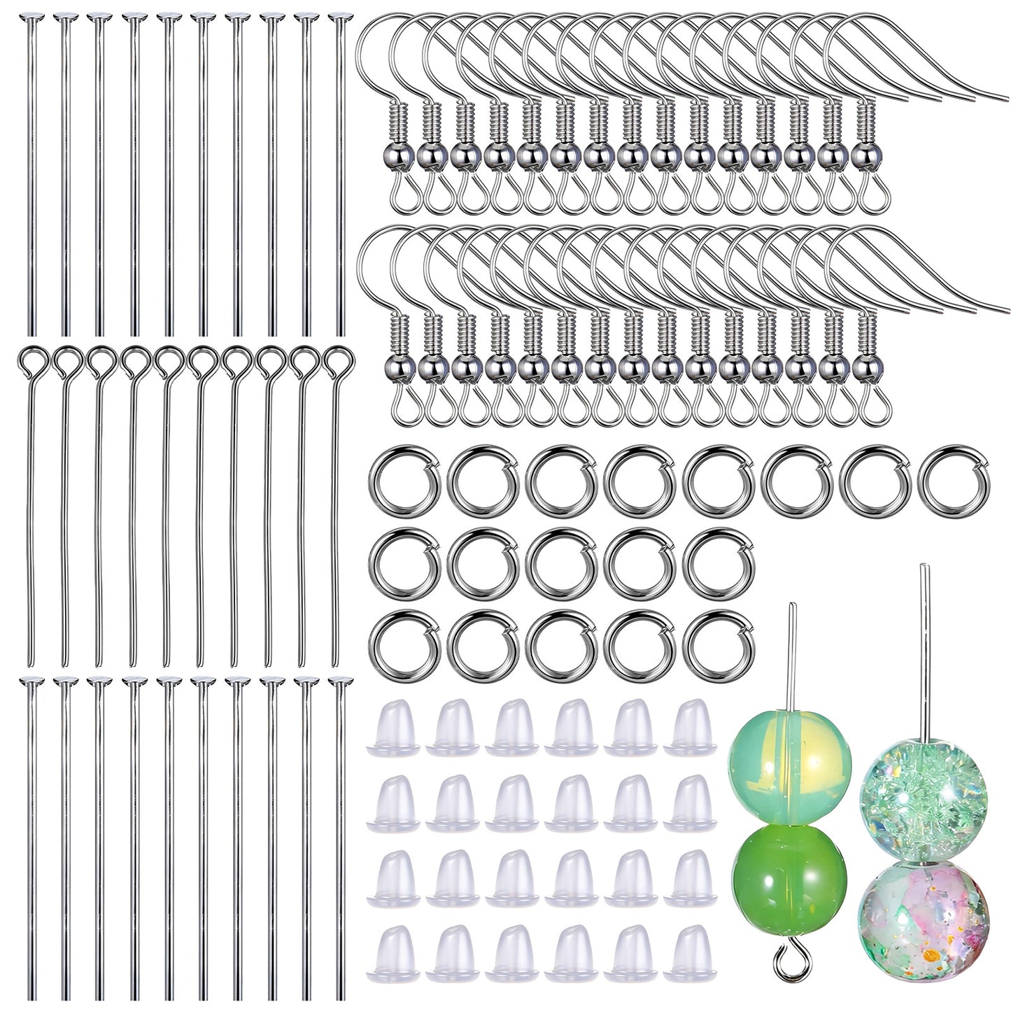 Zyghjort Earring Making Kit, 800 Pcs Stainless Steel Earring Making Supplies with Earring Hooks, Backs, Jump Rings, Eye Pins and Flat Head Pins for Jewelry Making, DIY Crafts (Silver)