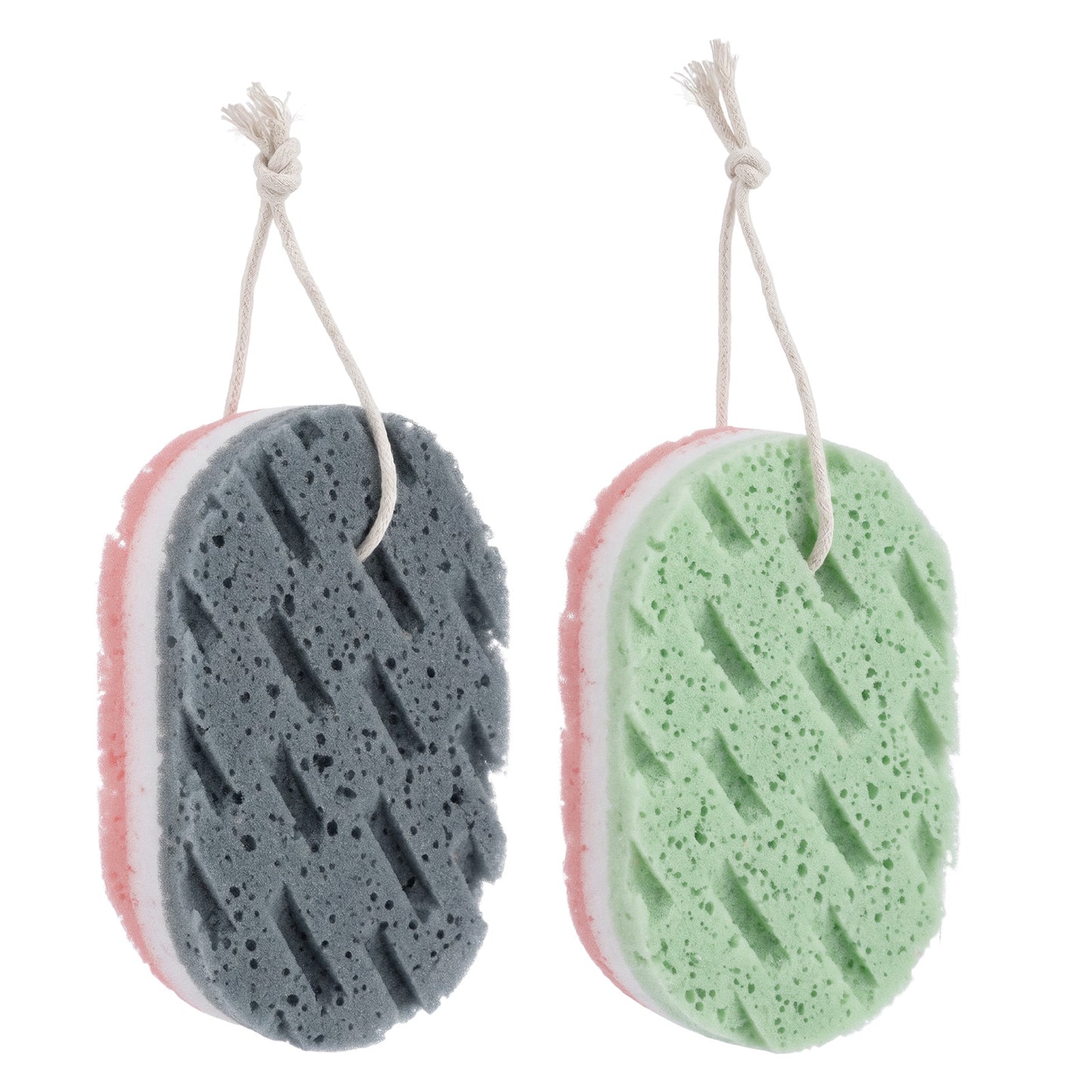 2 PCS 3-Layer Bath Sponges, Soft Shower Sponges Reusable Body Exfoliating Sponge Exfoliating Bath Sponge with Hanging Straps Colorful LuffaSponge