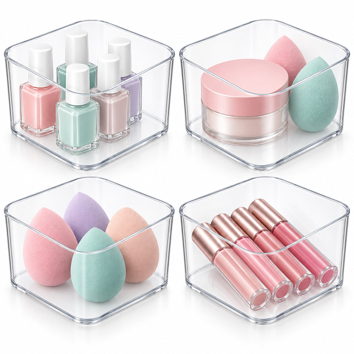 Psiriol 4Pcs Clear Drawer Organizer Acrylic Stackable Drawer Divider Trays