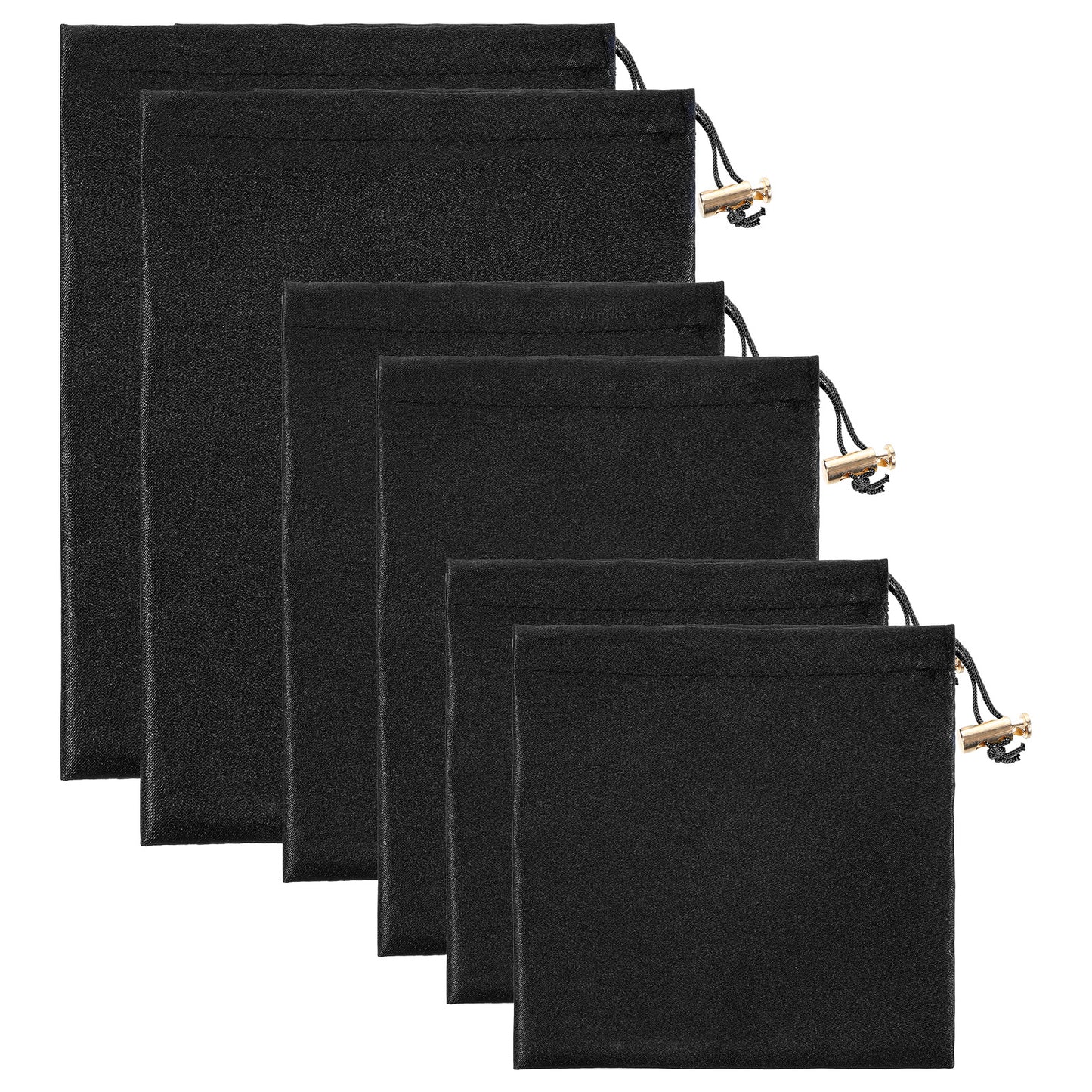 Soft Satin Drawstring Pouch, 6 Pcs Adjustable Jewellery Gift Bag Storage Soft Storage Bags Adult Toy Storage Bags for Women Men Couples Toy Underwear Cosmetic Sunglasses Travel Camping, 3 Sizes (Black