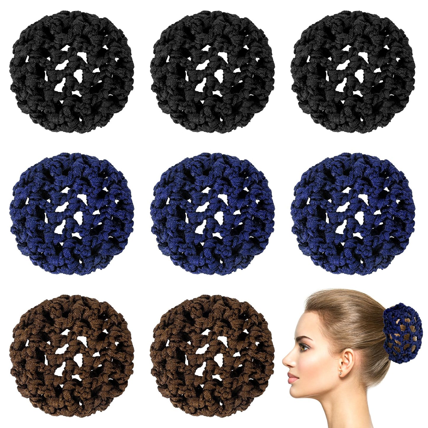 8 Pcs Ballet Hair Nets Cover Dance Hair Bun Nets Ballet Hair Bun Cover Elastic Bun Nets Stretchy for Hair Styling Food Service Ballet Bun Skating Snoods Hair Bun(3 Colors)