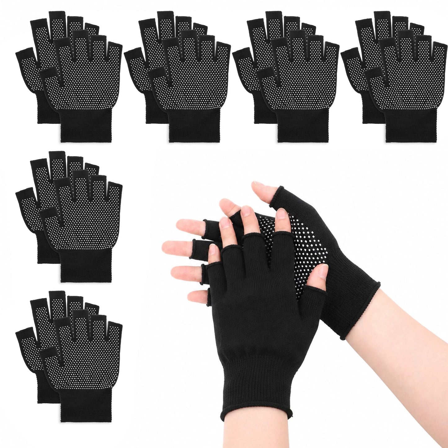 Zyghjort 6 Pairs Half-Finger Workout Gloves, fingerless gloves men Breathable Lightweight Anti-Slip Nylon Fingerless Workout Glove for Cycling, Gym, Fishing, Motorcycle, Driving, Black