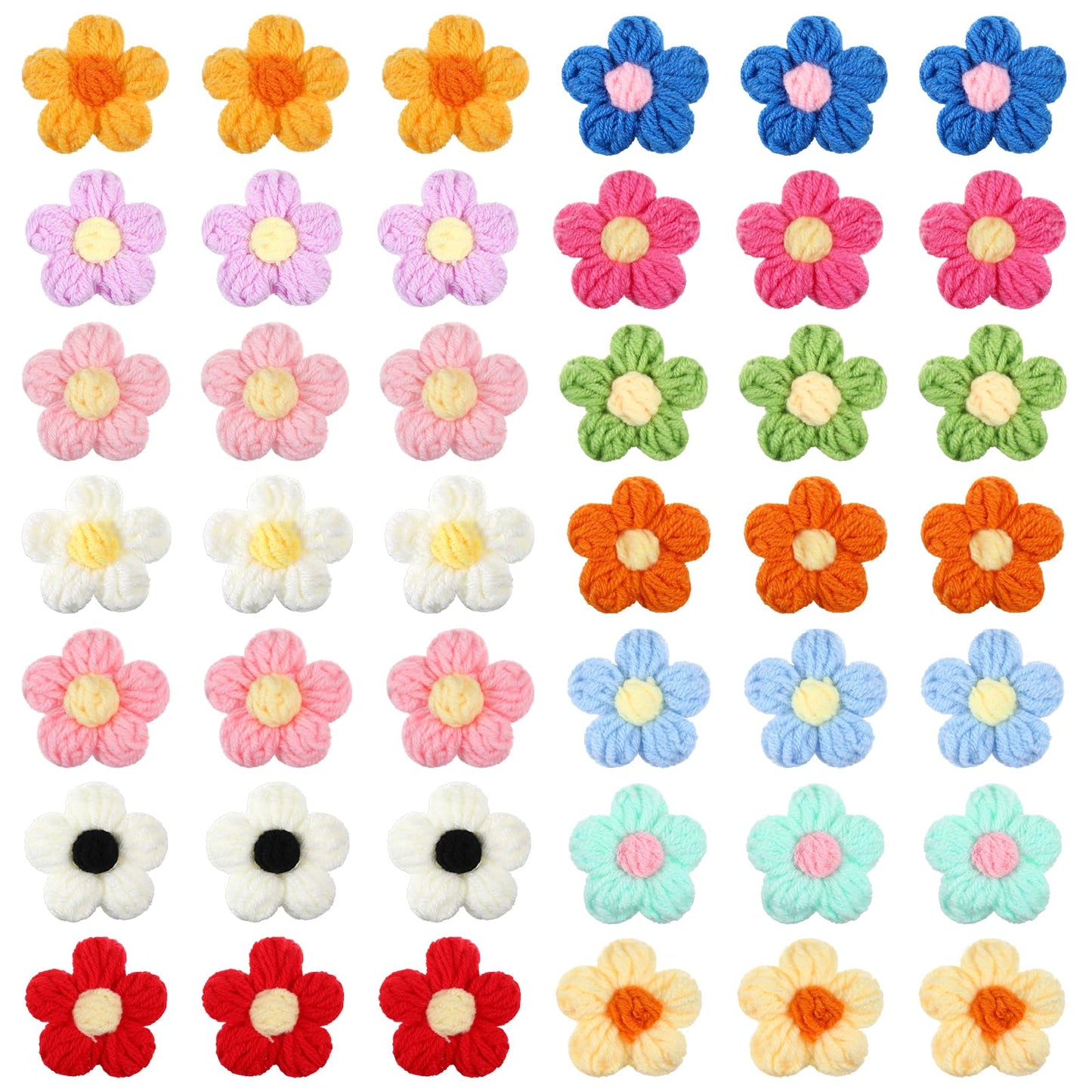 Crochet Flowers, 50 Pcs Knitted Yarn Flowers, Handmade Crochet Flower, Cute Flower Sew/Iron On Patches, Beautiful Crocheted Floral, for Crafts Embellishments, Clothing, DIY Hair Headbands (14 Color)