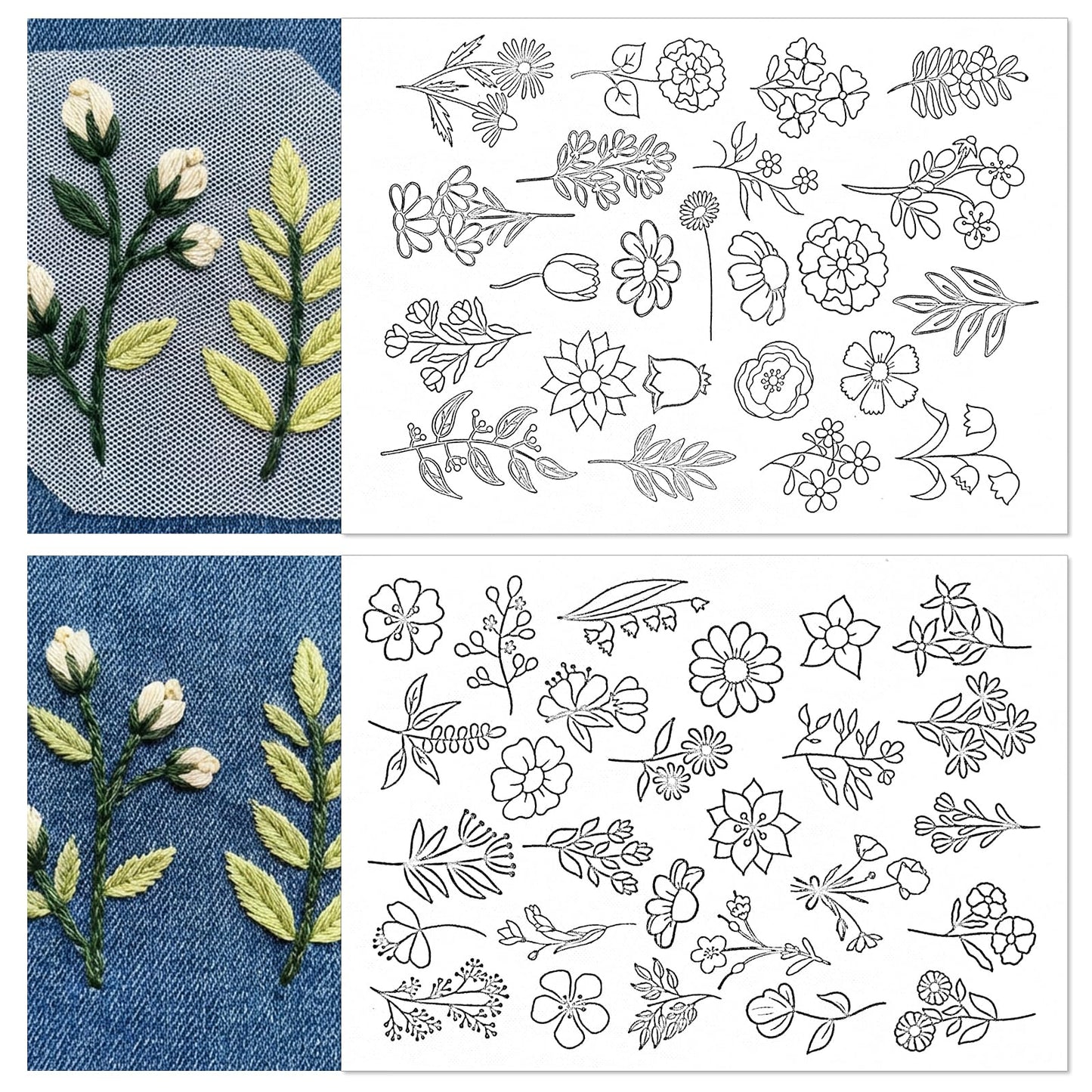 50 PCS Embroidery Patterns Water Soluble Stabilizer for Embroidery, Tear Away Machine & Hand Sewing Patterns, Wash Away Floral Designs for Crafting Hand Sewing Beginners