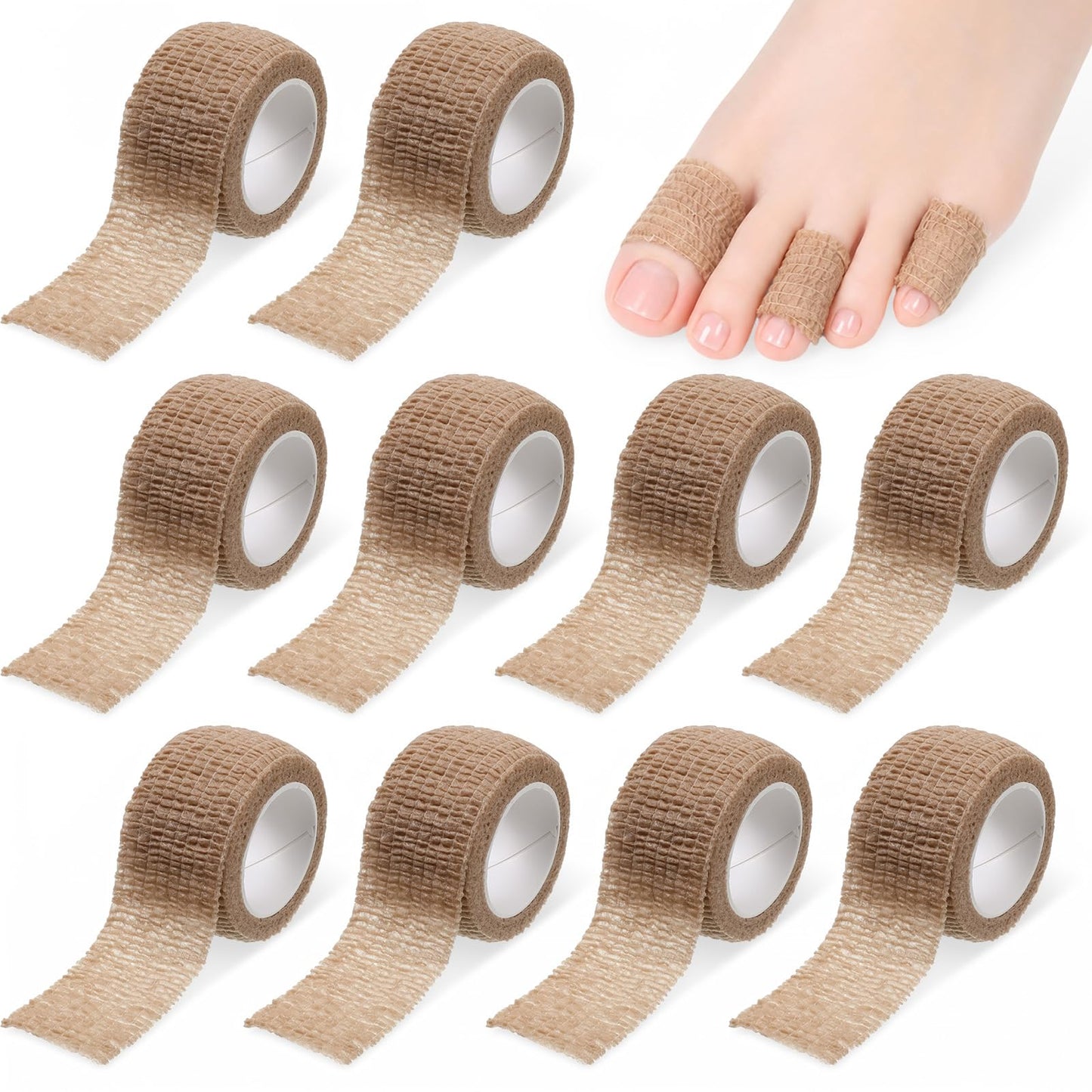 10 Rolls Cohesive Bandage Wrap 1 inch Toe Protectors Bandage Runners Big Toe Caps Covers Bandages Self Adhesive Bandages Wraps for Thumb Finger Wrist Ankle Wraps (Skin Color)