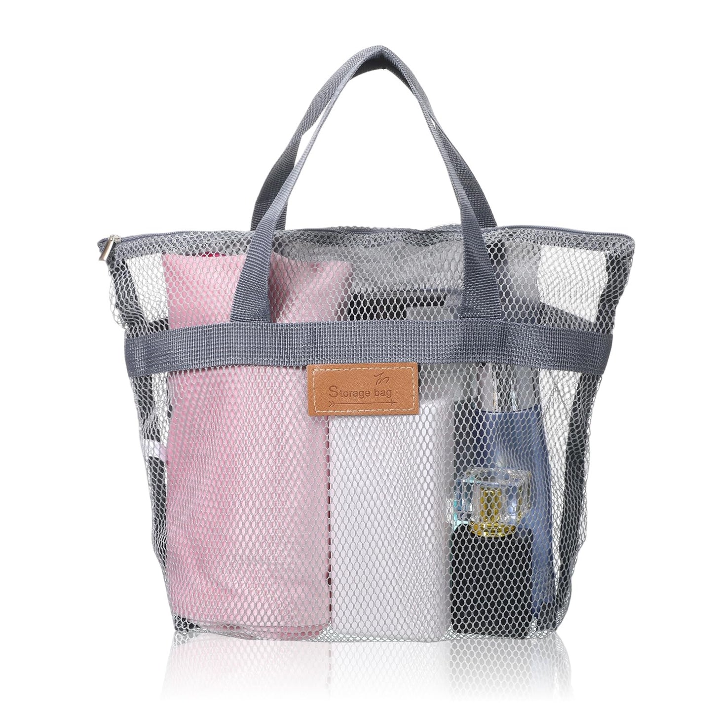Shower Bag, 1 Piece Shower Bag with Handle, Portable Beach Bag, Mesh Shower Basket, Large Capacity, Travel Shower Bag for Gym, Shower Room, Beach, Travel Toiletries (Dark Grey)
