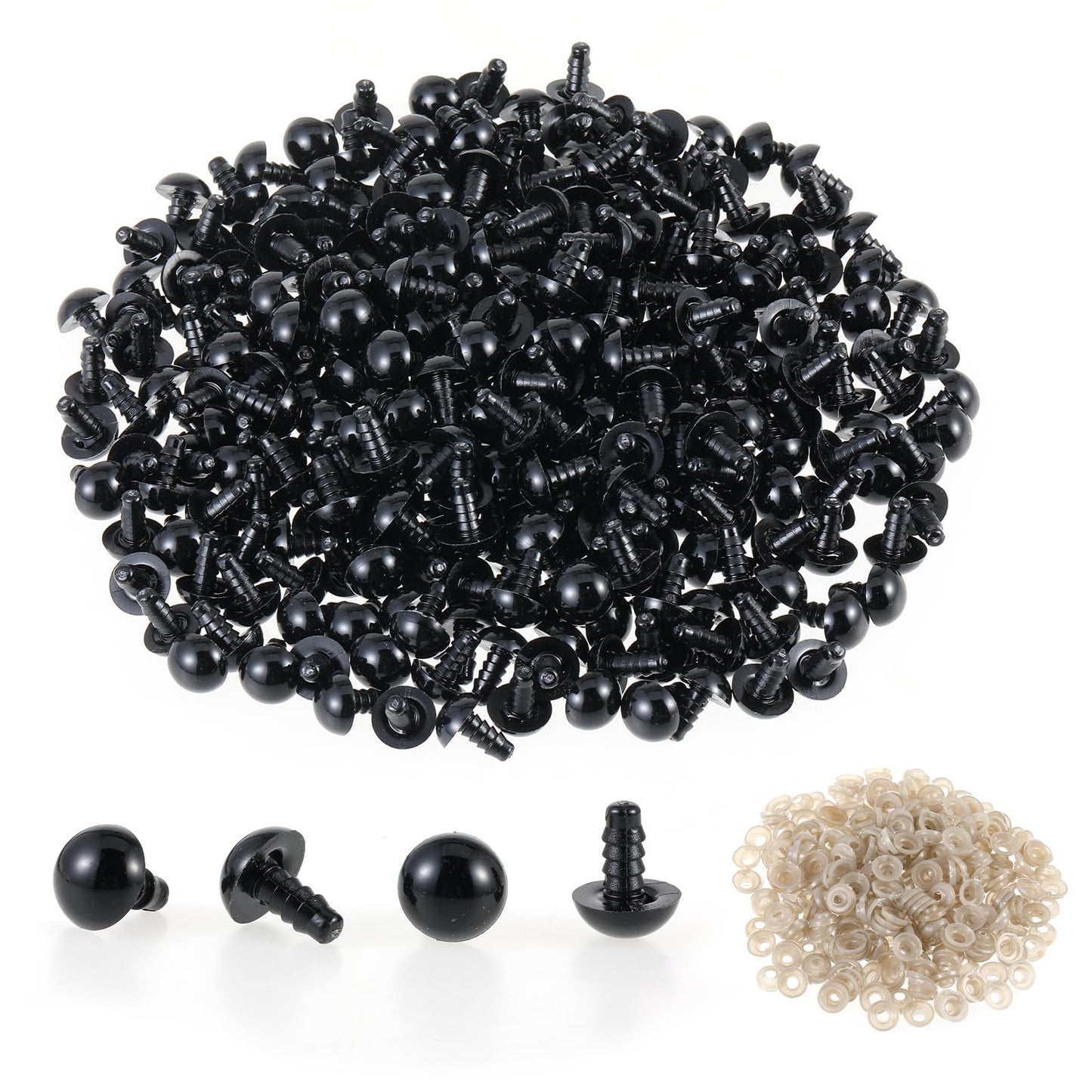 Vin Beauty 600 Pcs Safety Eyes 12mm Black Plastic Craft Eyes Doll Crochet Eyes with Washers Animals Crochet Toys Eyes for DIY Crafts Stuffed Animals Making Supplies