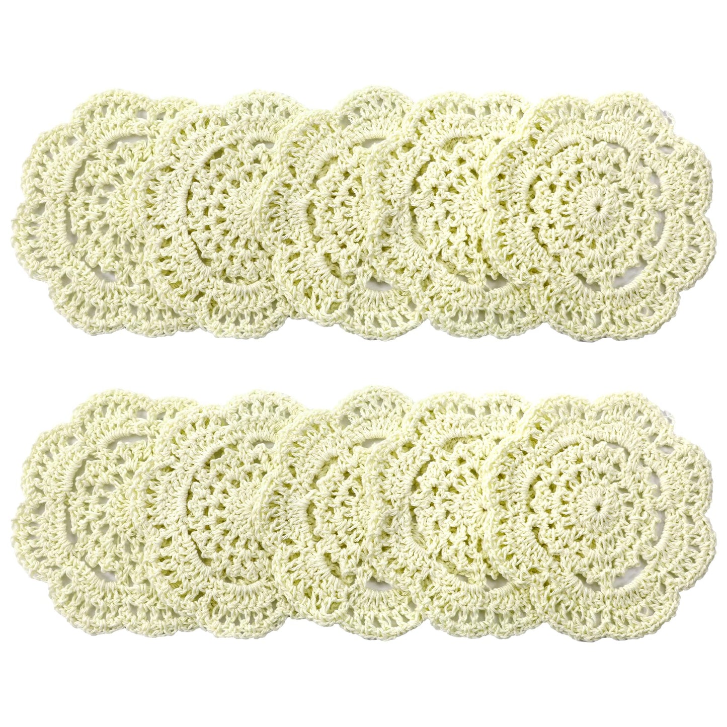 Pack of 12 10 cm Doilies, Handmade Placemats, Round Cotton Lace Doilies, Coasters for Kitchen, Dining Room, Rustic Wedding Party Decoration (Beige)