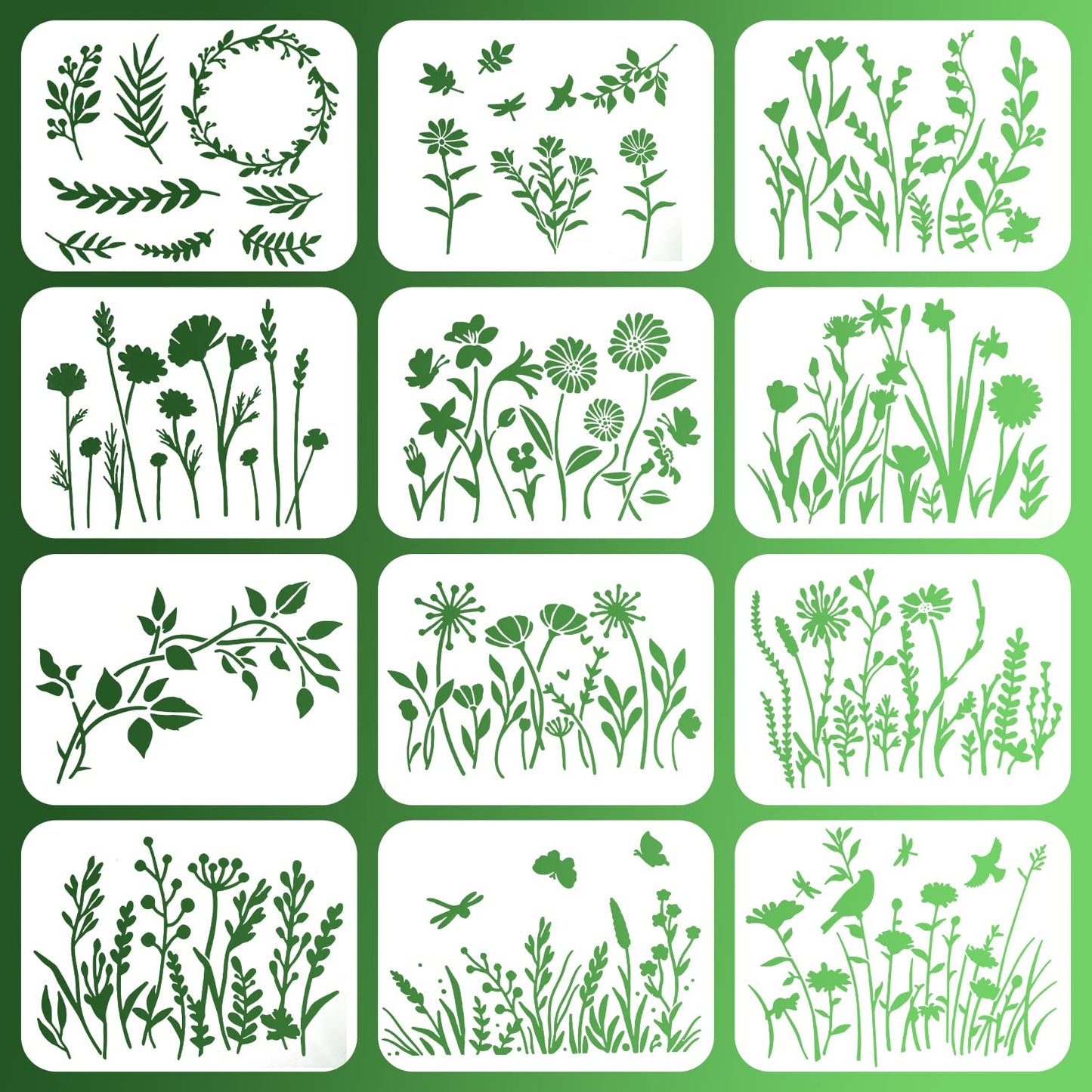 12 Pcs Reusable Wildflower Art Painting Templates Flower Stencils for Crafts Flower Art Painting Stencils for Painting on Wood Canvas Journal Paper Fabric Floor Wall Card Decoration