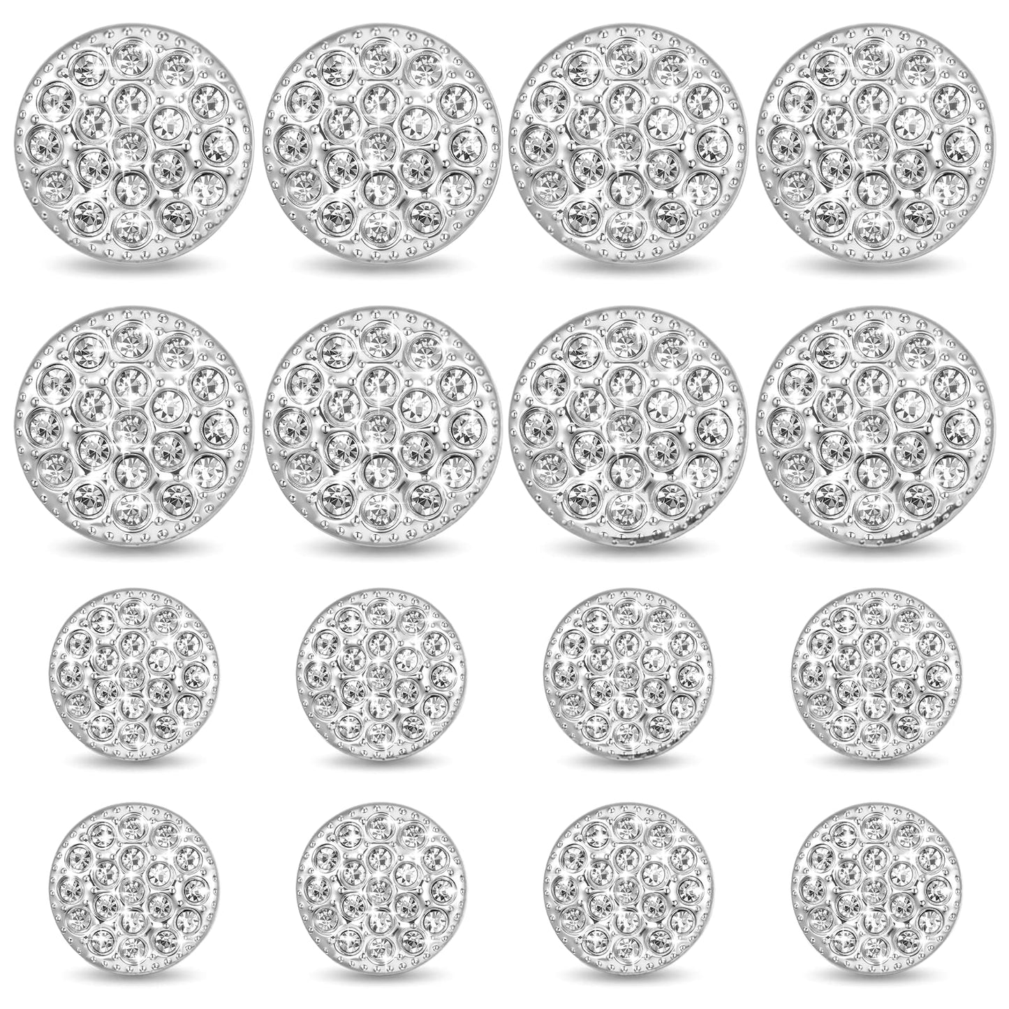 16 Pcs Rhinestone Buttons, Crystal Silver Button for Clothes