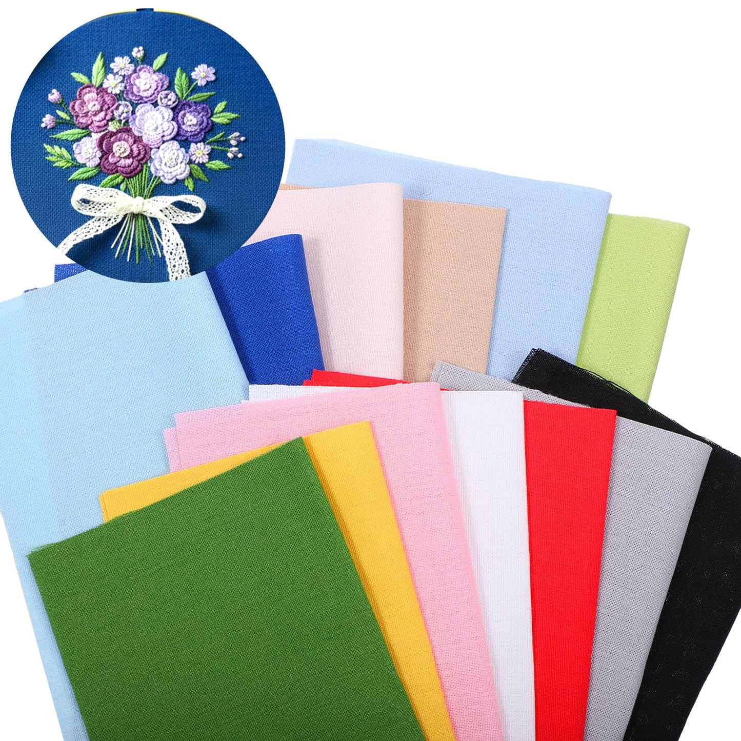 12 Sheets 12 Colors Embroidery Fabric, Nature Linen Needlework Fabric, Embroidery Cloth Linen Cloth Square, Pre-Cut Natural Cotton Solid Colour Fabrics for Needlework Quilting Garments Cross