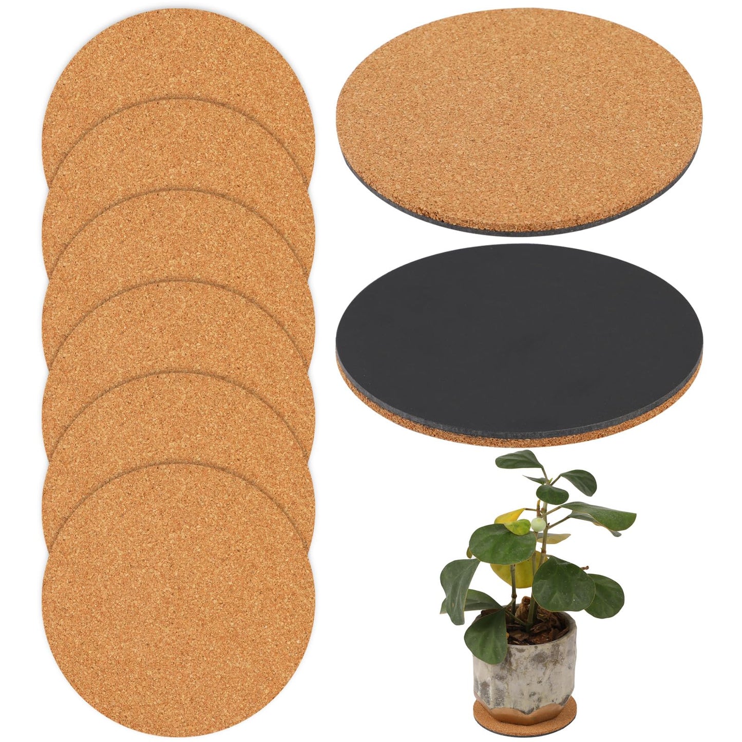 6 Packs Cork Plant Coasters, Round Plant Mats, Plant Saucers, Double-Side Corks Coaster, Plant Plates to Catch Water, Repotting Mat for Garden Indoor Plants DIY Cork Pad Crafts Making Supplies, 4 Inch