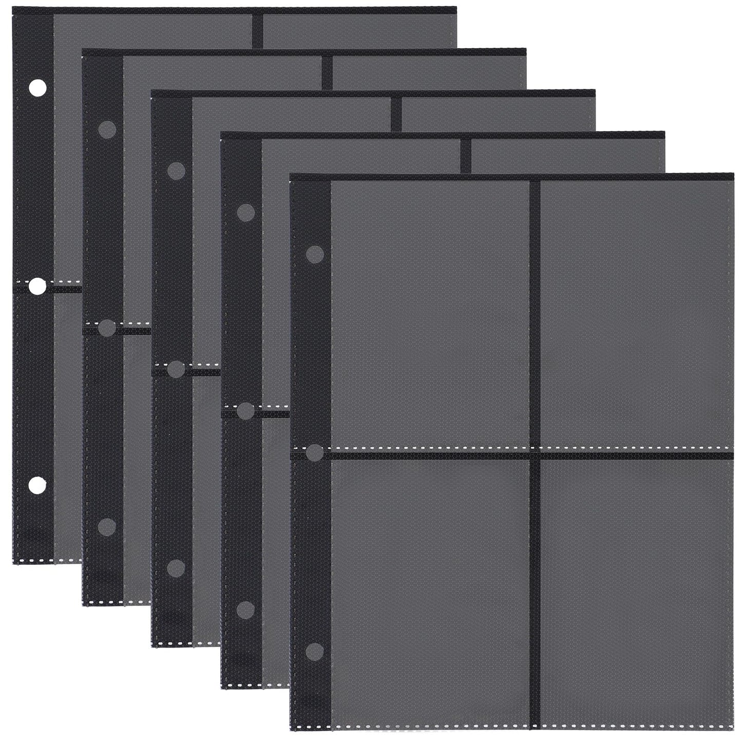25 Pack 4 Pocket Top Loader Binder, PVC Trading Card Sleeve Sheets 4 Pocket Card Sleeves Black Background Baseball Card Protectors for Game Cards Photocard