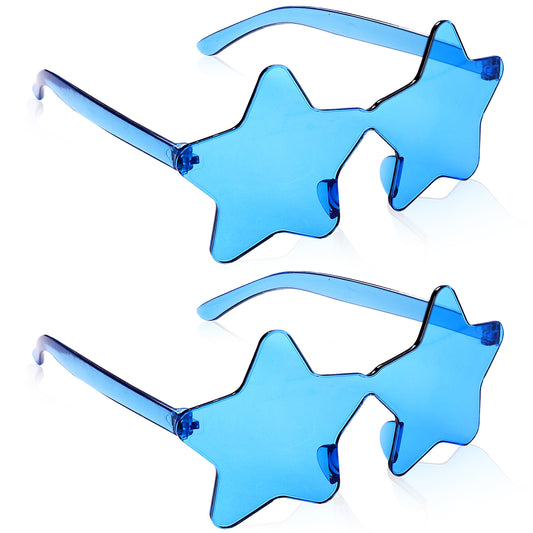 Vin beauty Star Glasses, Blue Star Glasses, Blue Rimless Star Sunglasses, Sun Glass for Beach Outdoor, Blue Transparent Sun Glasses for Women Men Girls Boys(2 Pairs)