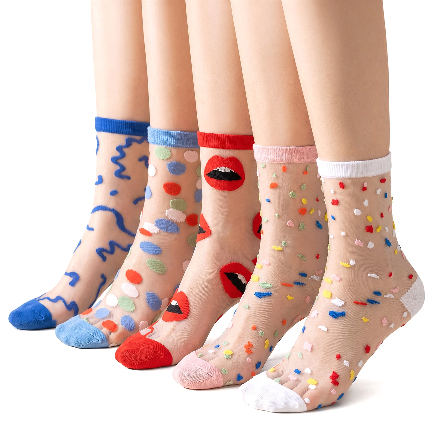 FdcZeyxior 5 Pairs Mesh Socks for Women, Summer Thin Sheer Crew Socks