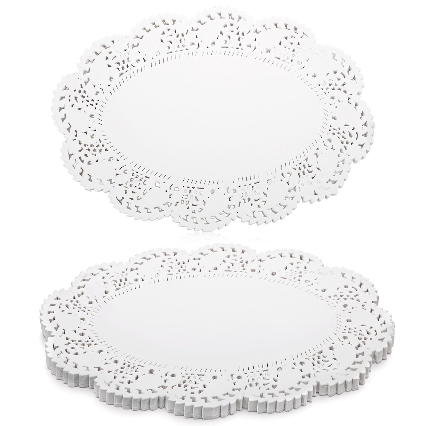 Sliverdew 200 Pcs Lace Paper Doilies Oval 7.5 x10 Inch White Lace Doily Disposable Round Paper Doilies for Buffet Cake Fried Food Party Wedding Valentine's Day Tableware Decoration