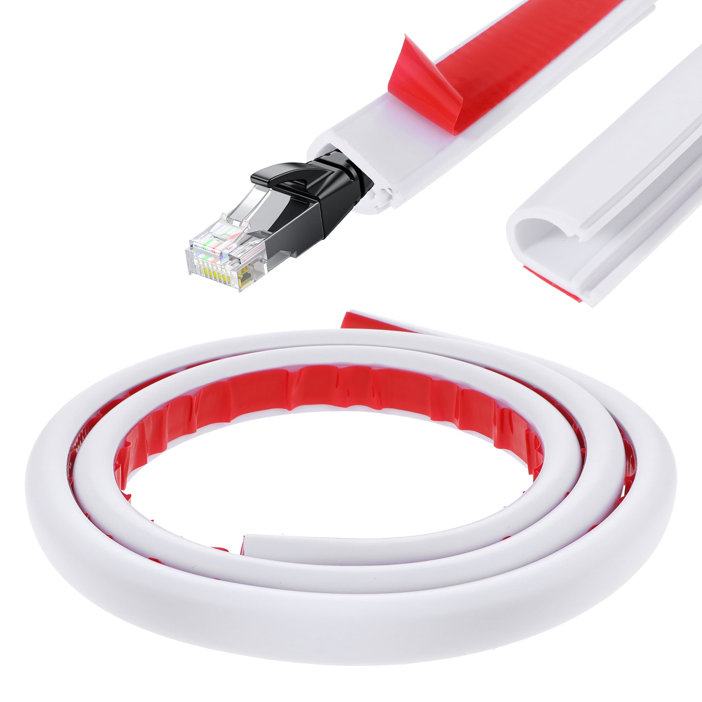 White Cable Trunking, Trunking for Electric Cables, Self-Adhesive Cable Concealer, Flexible Wire Channel Cover, Cables Raceway for Home Office, Peel Stick Wire Organizer Under Desk (1 meter)