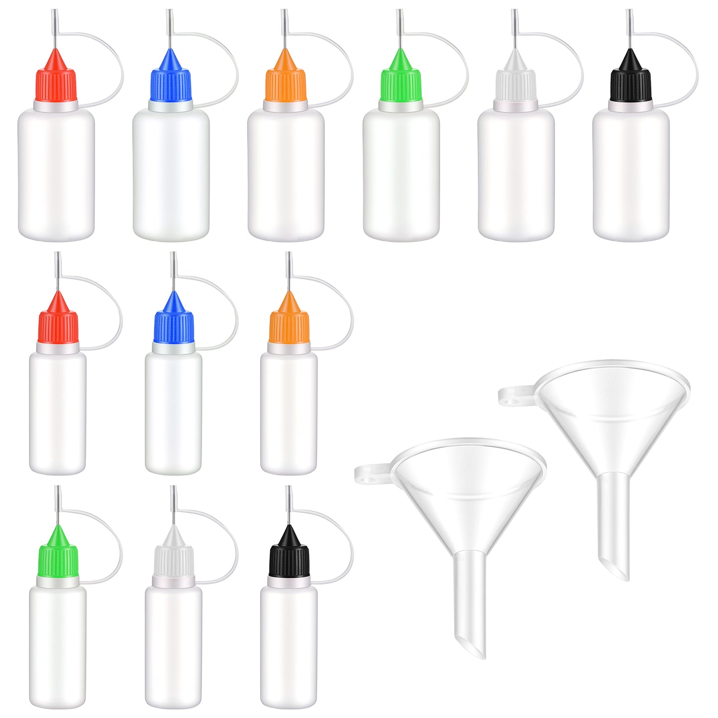 Xthrotsenk 12 PCS Precision Tip Applicator Bottle 15ml/0.5 Oz, 30ml/1 Oz Glue Bottles with Fine Tip Needle Tips Applicator Bottle with Mini Funnel for DIY Craft Painting