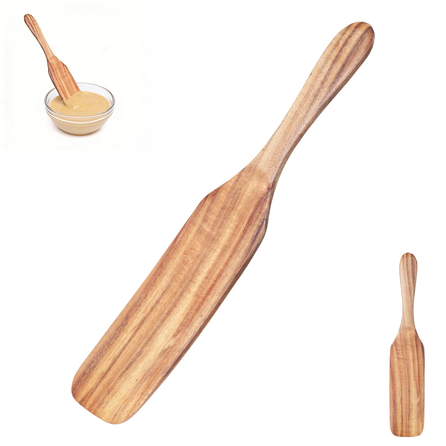 Wooden Spurtle for Sourdough Starter 11” Long Teak Stirring Tool for Sourdough Starter, Sauerkraut, Bread Dough & Deep Jars Stirring, Mixing, Scraping, Wooden Kitchen Utensils for NonStick Cookware