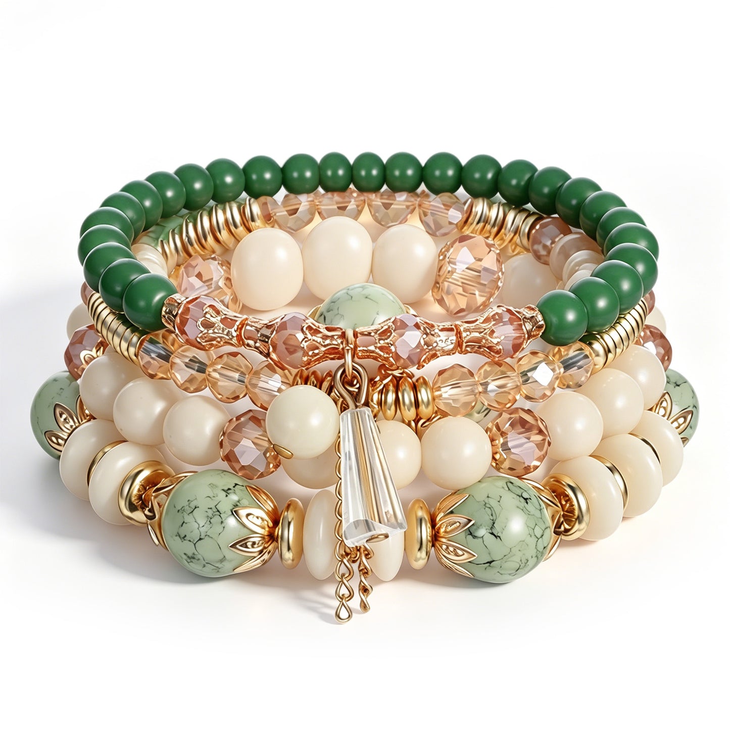 4 PCS Boho Blue/Green/Red Bracelet for Women, Boho Jewelry Crystal Accents Multilayer Bangle Bracelet Bohemian Stackable Gold Plated Beaded Stretch Bracelets Elastic Layering Friendship Bracelets Set