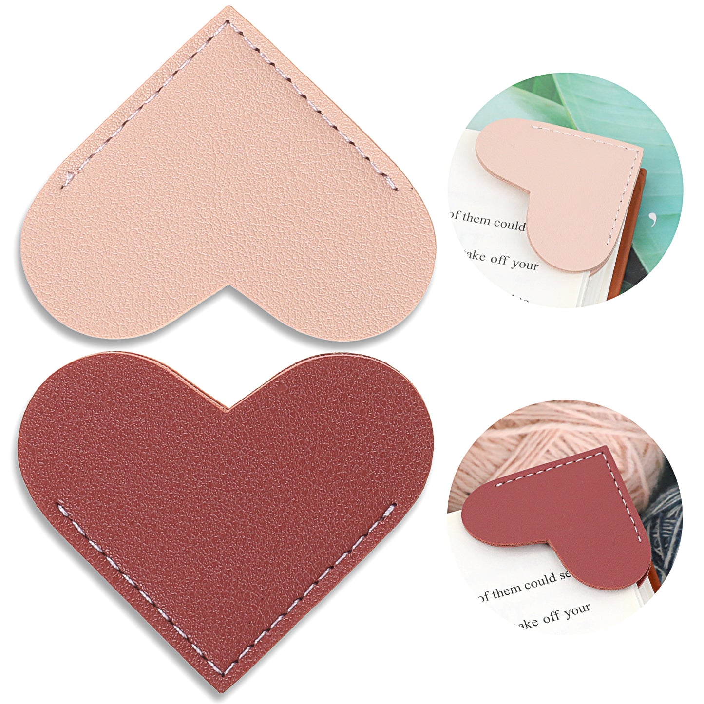 Vin beauty 2pcs Leather Heart Bookmark,Bookmarks for Women,Portable Book Marks Women Gift,Book Accessories for Reading Lover,Cute Handmade Book Reading Gift for Book Lovers