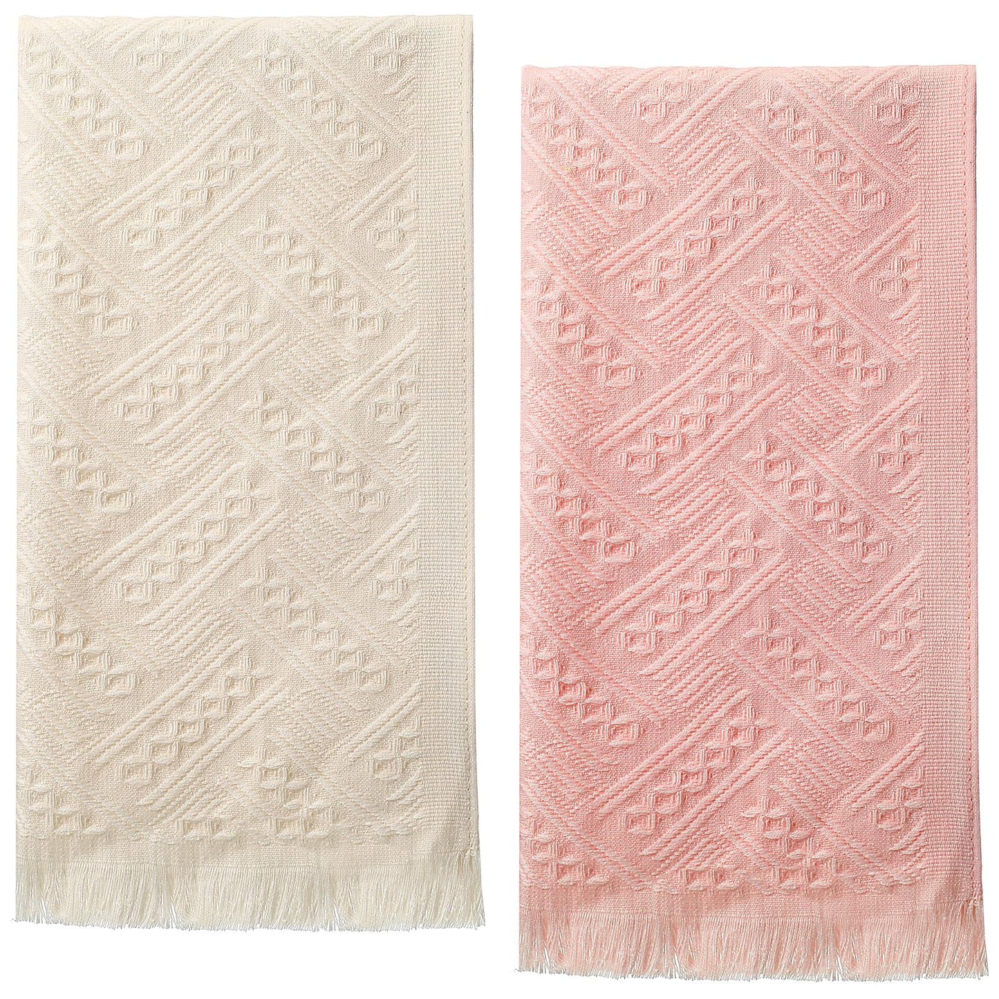 SynHHergyx 2 PCS Hand Towels Bathroom 13×30 Inch Boho Decorative Bathroom Towels, Cotton Absorbent Soft Face Towel for Farmhouse Kitchen Hotel Spa Guest Pink Beige