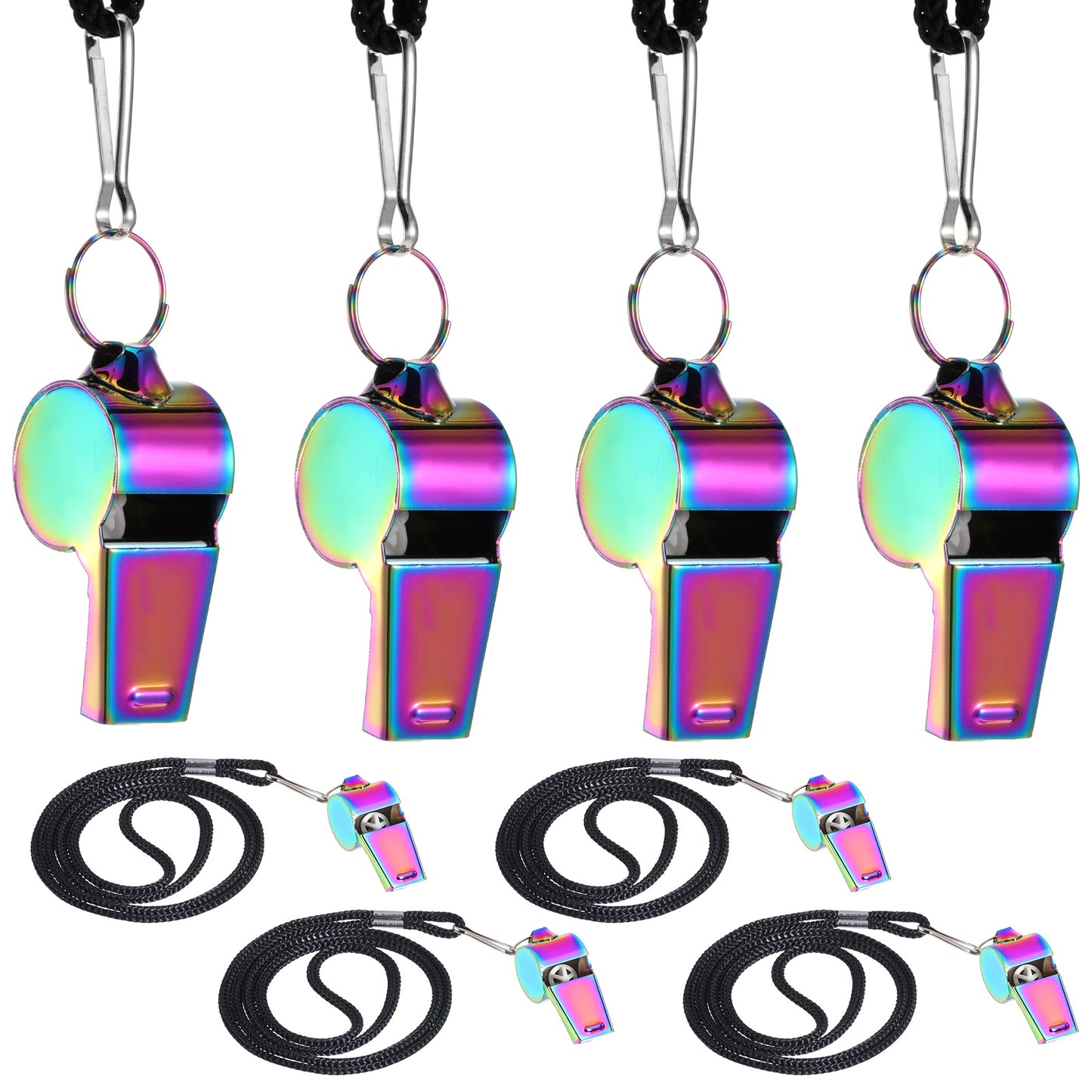 Skrfren Coach Whistle with Lanyard, 4 PCS Colorful Coach Whistle Stainless Steel Metal Teacher Whistles, Loud Crisp Sound Whistles for Teachers, Referees, Emergency and Official