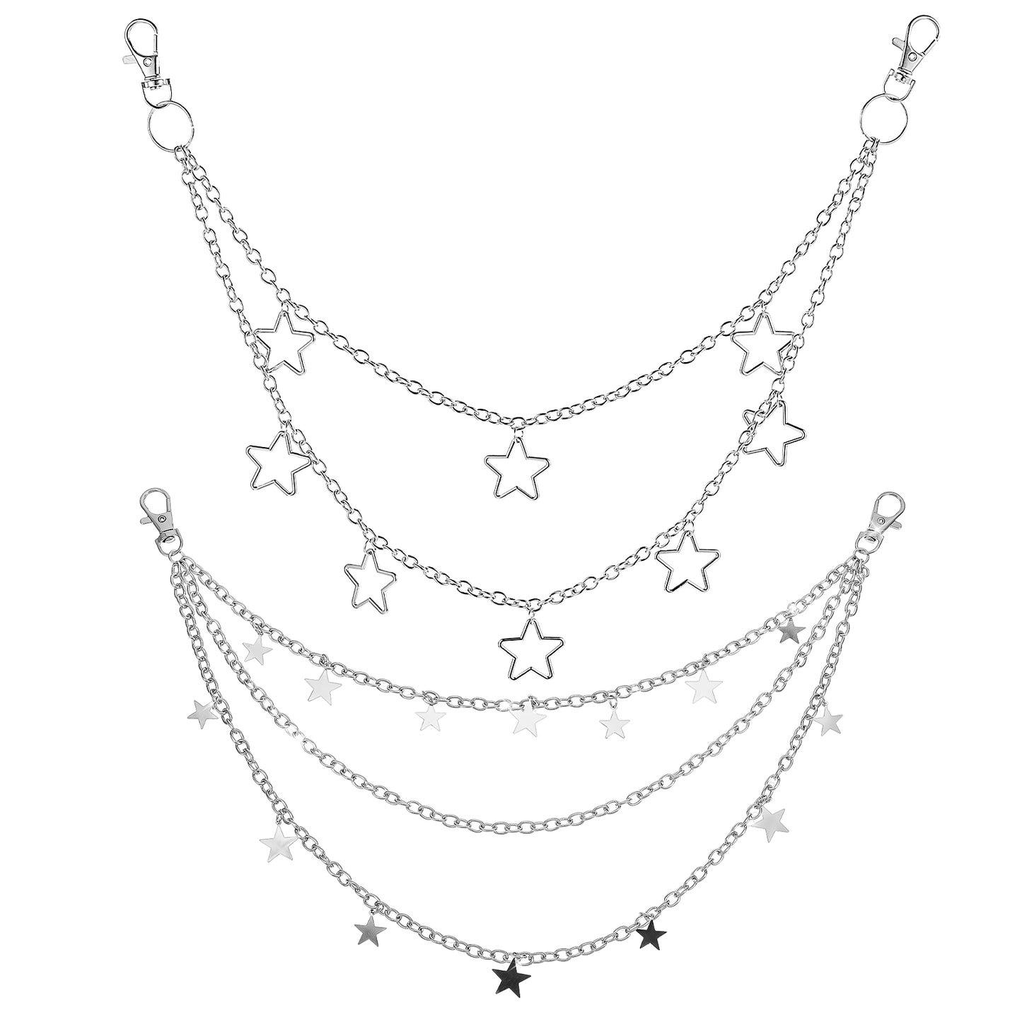 Star Belt Chain, 2 Pcs Y2k Pants Chain Multi-Layer Punk Rock Jean Chains Vintage Hip Hop Wallet Chains Waist Body Accessories for Men Women