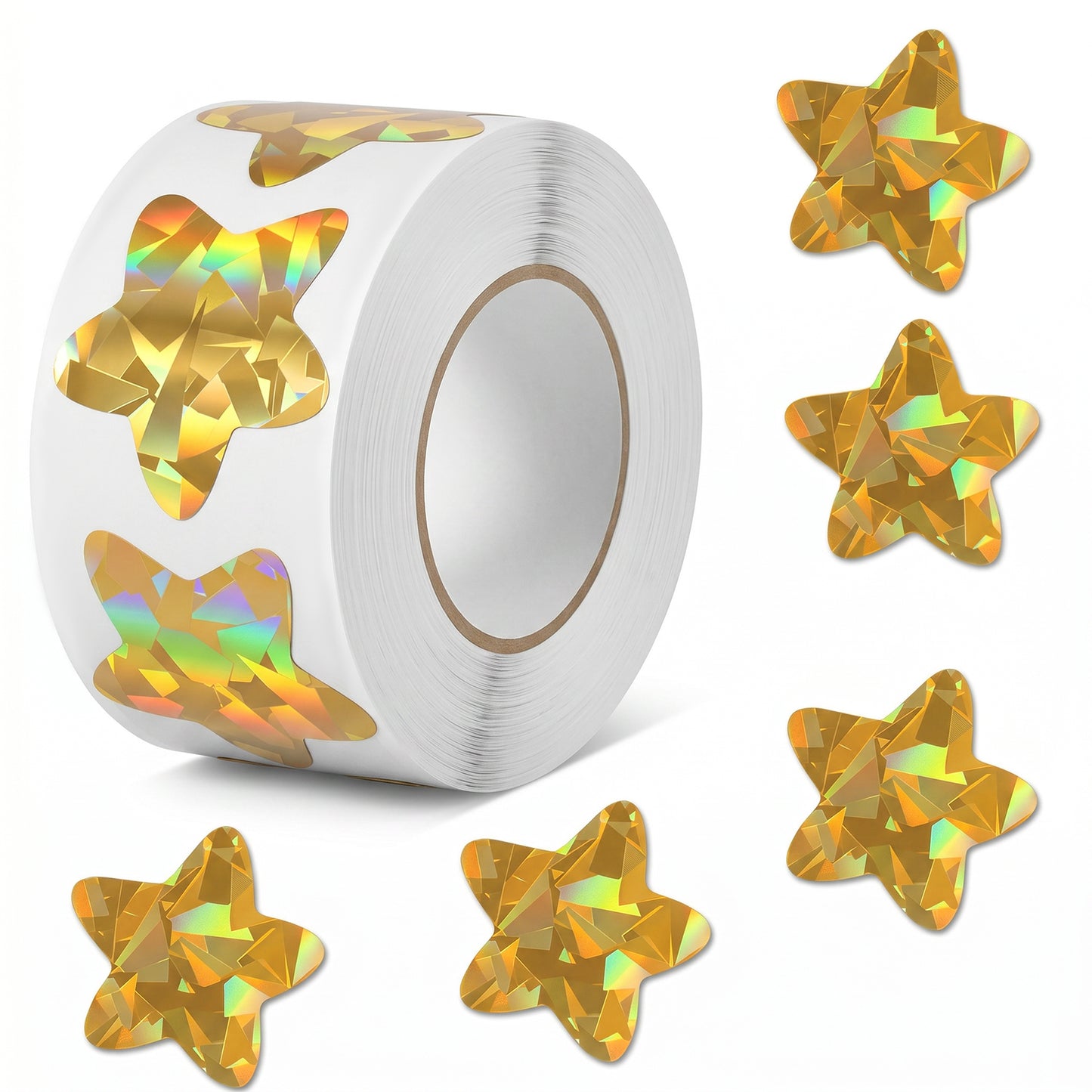 500Pcs Holographic gold star stickers for Kids Reward Metallic Glitter Self Adhesive gold stars stickers Potty Training Sticker Children Reward Roll Sticker for Home School Classroom Teacher (1" Each)