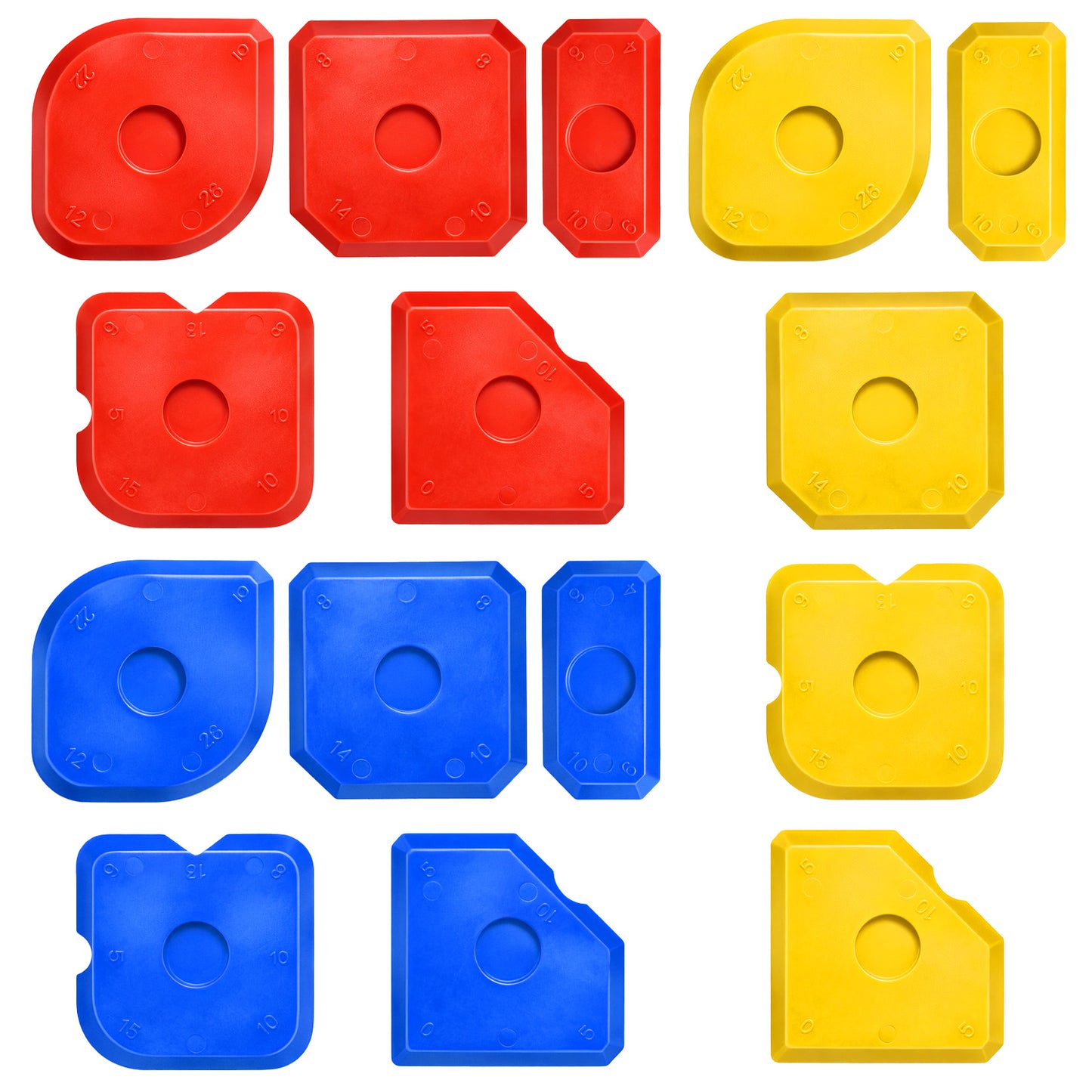 15 PCS Silicone Tool Finishing, Sealant Finishing Tool Caulking Tools Set Multi-edge Sealants Applicator Smoother Portable Sealant Scraper for Kitchen Bathroom Floor Cerami(Red Yellow Blue)