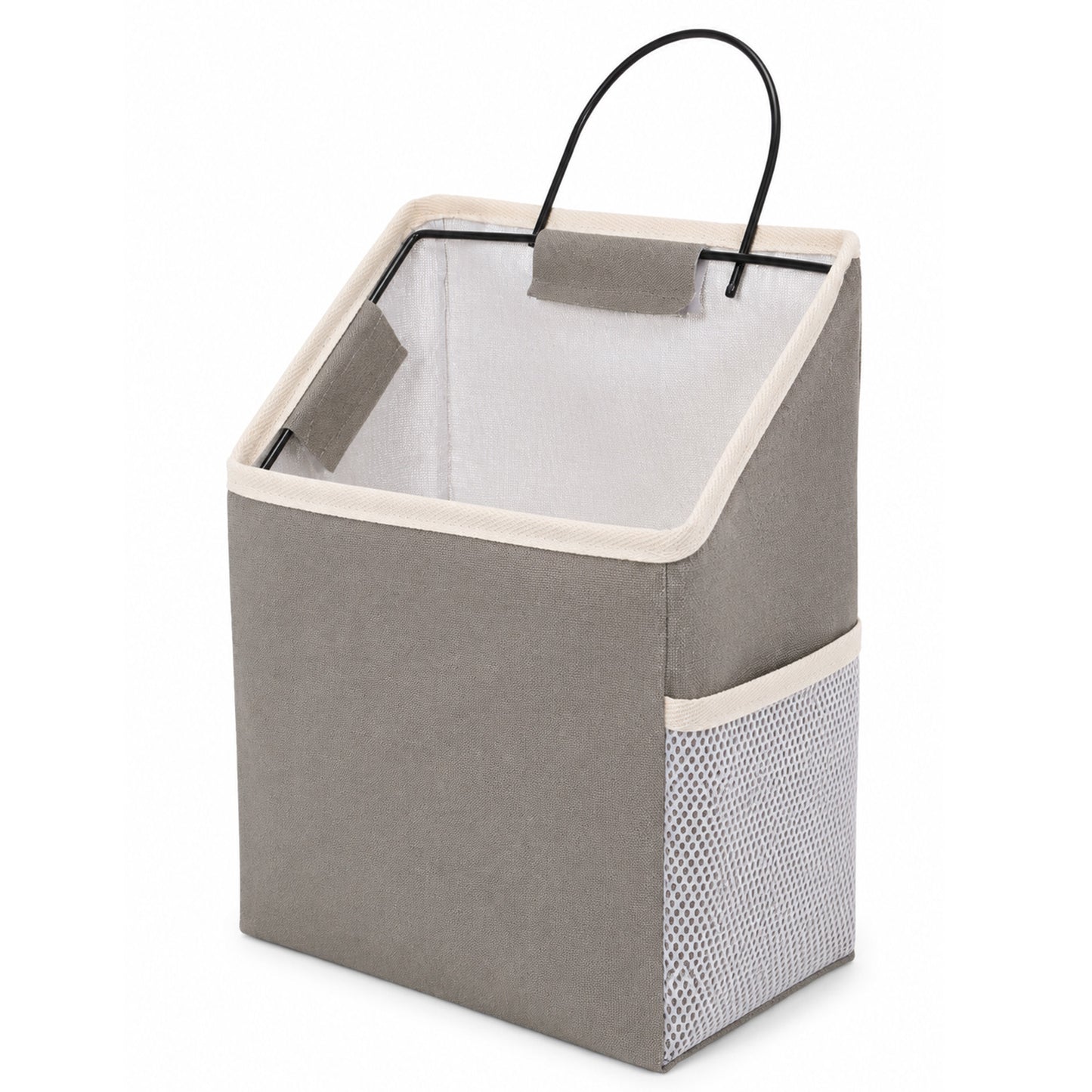 Trinkrittey Wall Hanging Storage Bag Hanging Storage Basket Cotton Linen Reusable Bag Organizer Over the Door for Living Room Kitchen Bderoom (Grey)