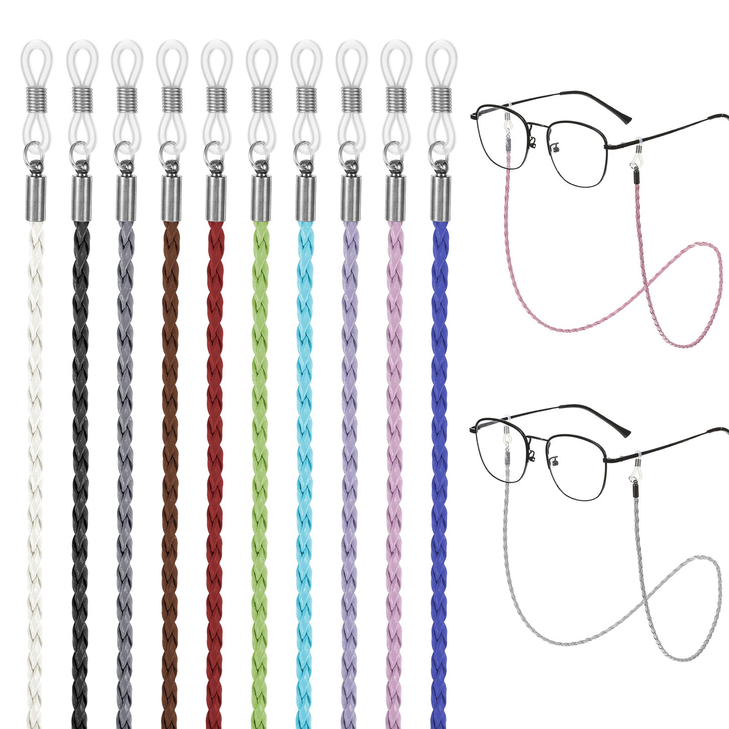 Vin Beauty 10 Pcs Glasses Chains, Universal Leather Eyeglasses Straps Chain Lanyard Non-Slip Spectacles Cord Sunglasses Strap Glasses String Holder Braided Accessory Chain Around Neck for Men Women