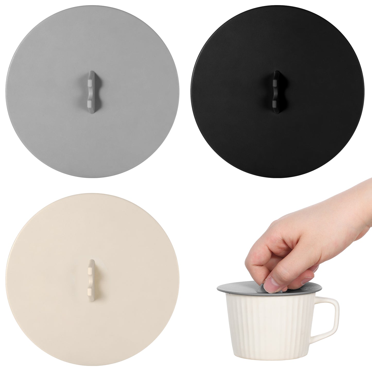 3 Colors Silicone Cup Lids, Reusable Silicone Mug and Cup Covers Food Grade Anti-dust Airtight Seal Lids for Mugs, Tea Cups, Coffee Cups