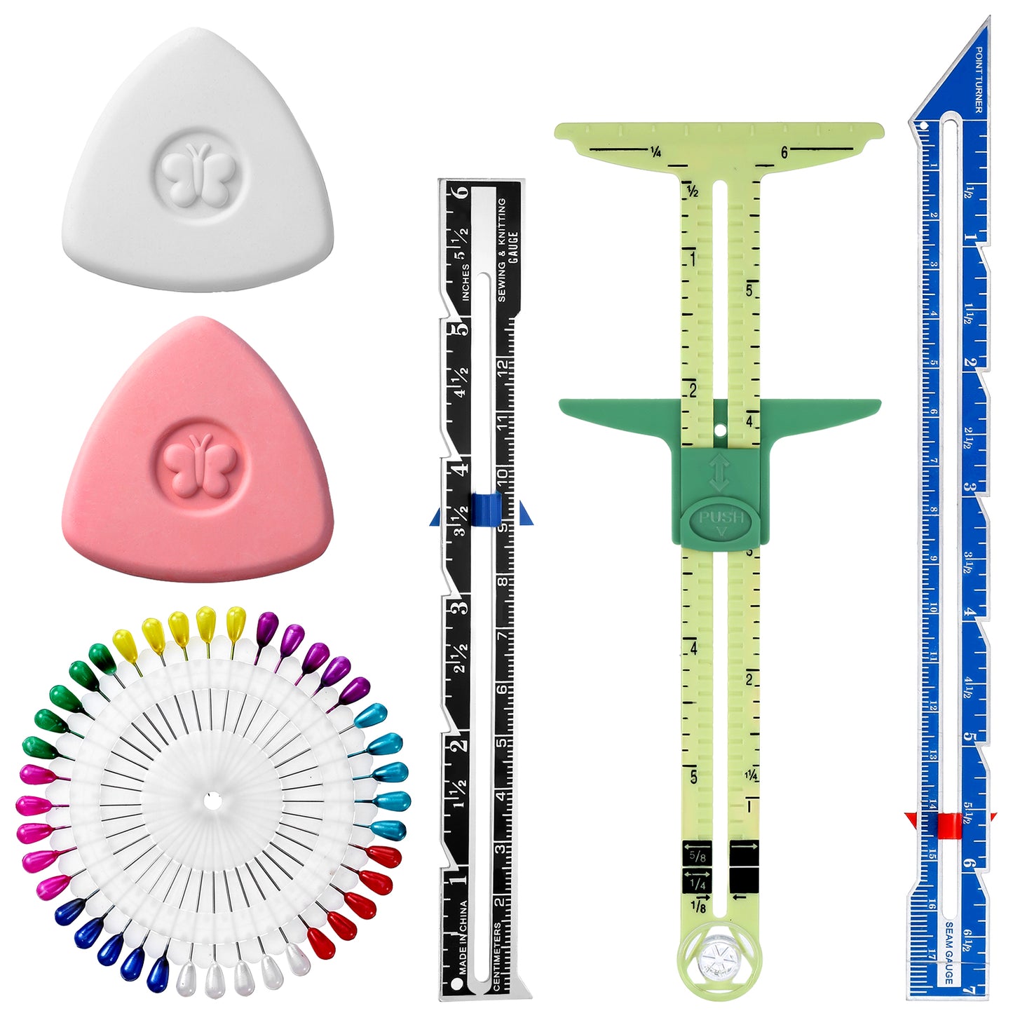 6 PCS Sewing Gauge Measuring Tool Set, Marking Tools for Sewing 5-in-1 Gauge Ruler Fabric Quilting Ruler, T-Shaped Measuring Tool for Precise Stitching Quilting Crafting Button Hole Marking, Hem Guide