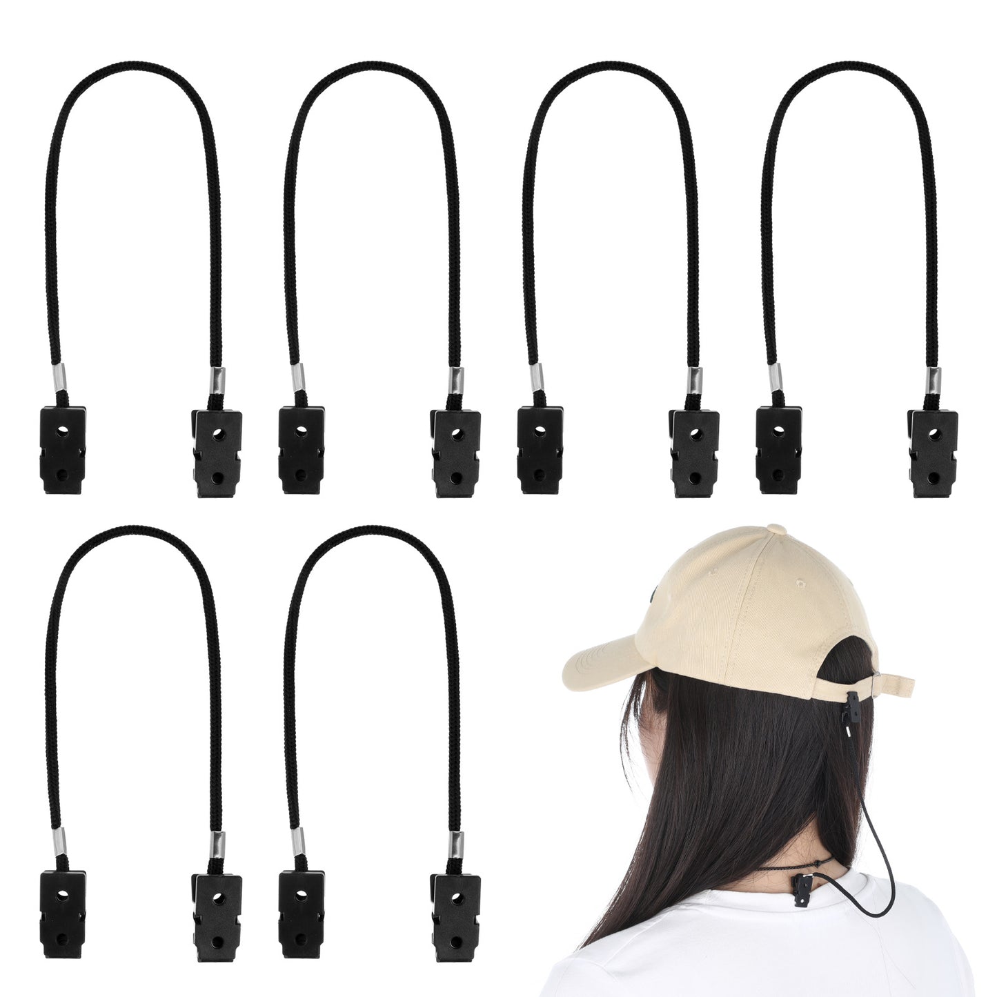 Xthrotsenk 6Pcs Hat Retainer Clips Windproof Fishing Caps Straps Anti Wind Hat String Clip Cap Keeper for Outdoor Camping Travel Golfing Boating Sailing Hiking Black
