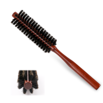 Small Round Bristle Hair Brush, Portable Natural Boar Bristle Hair Brush with Wood Handle Mini Bangs Brush Travel Roll Circular Hairbrush for Thin/Short Hair, Adding Hair Volume, Beard Brush for Men