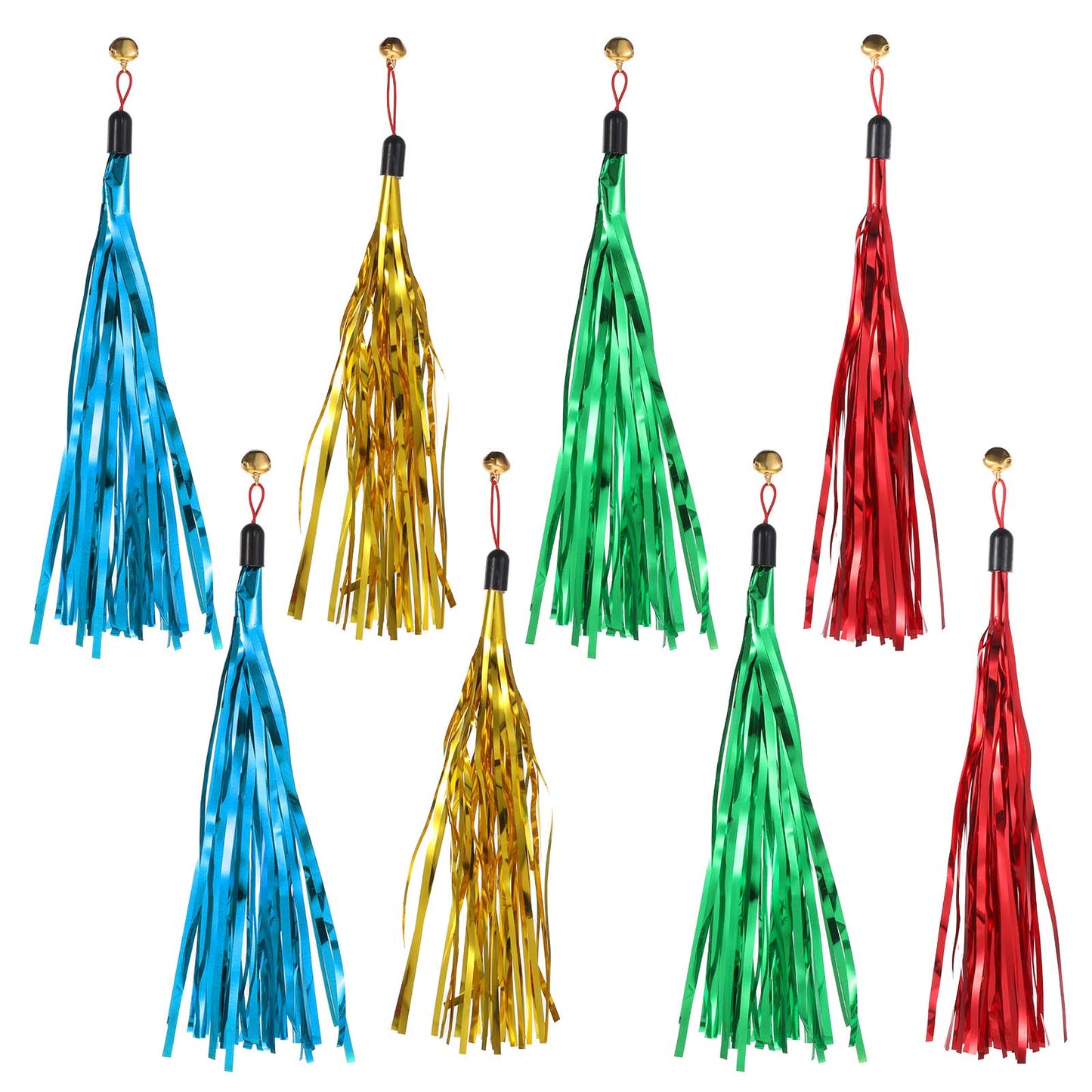 Xyembu 8 PCS Cat Wand Toy Replacement with Bell Metallic Foil Tassel, Interactive Cat Teaser Wands, Cats Wand Attachments, Cats Ribbon Toys, Interactive Toys for Pet (4 Colors)