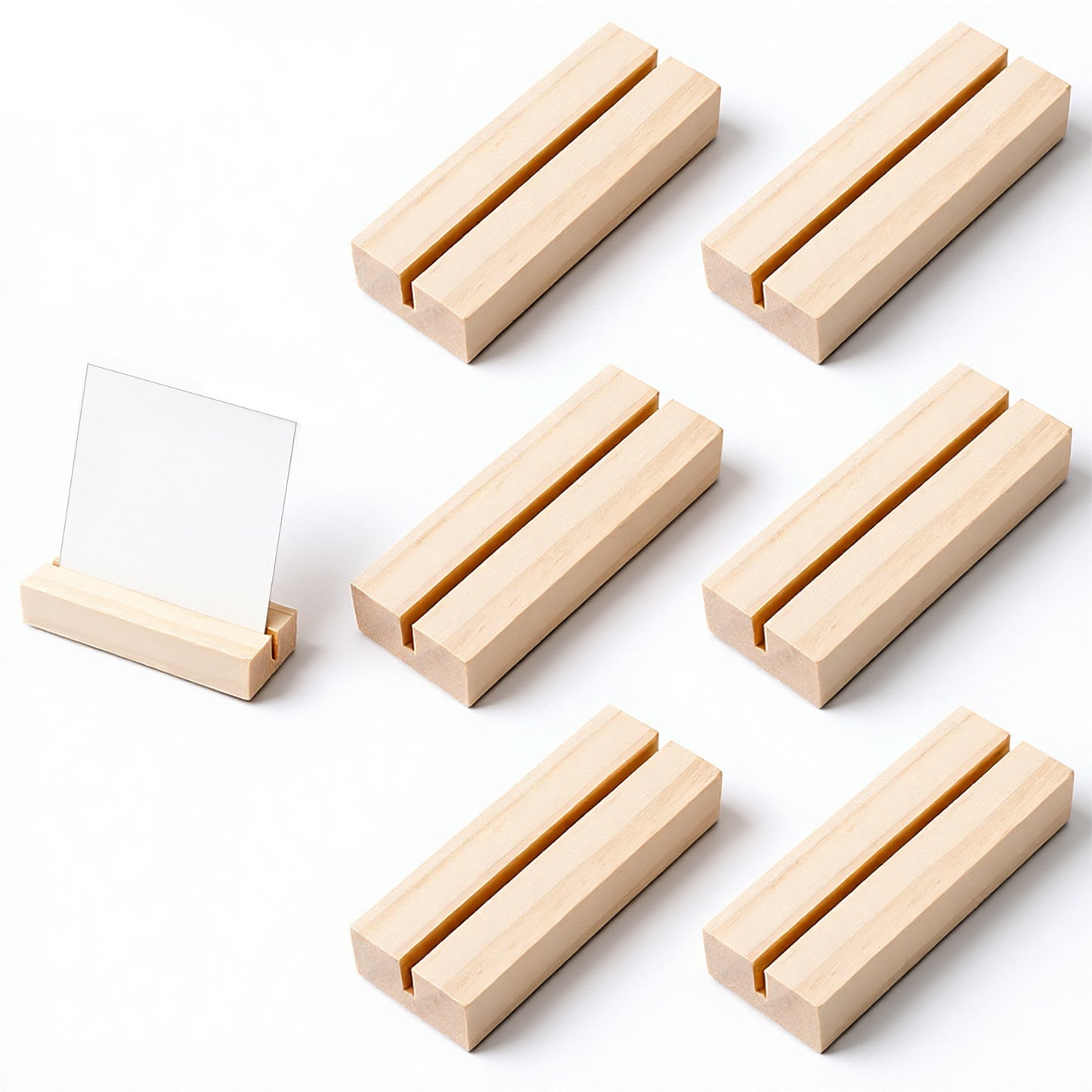 Psiriol 6Pcs Wood Table Number Stands , Wood PlaceCard Holders,Picture & Name Card Holders for Wedding Ceremonies, Birthday Parties, Offices and Home Decoration