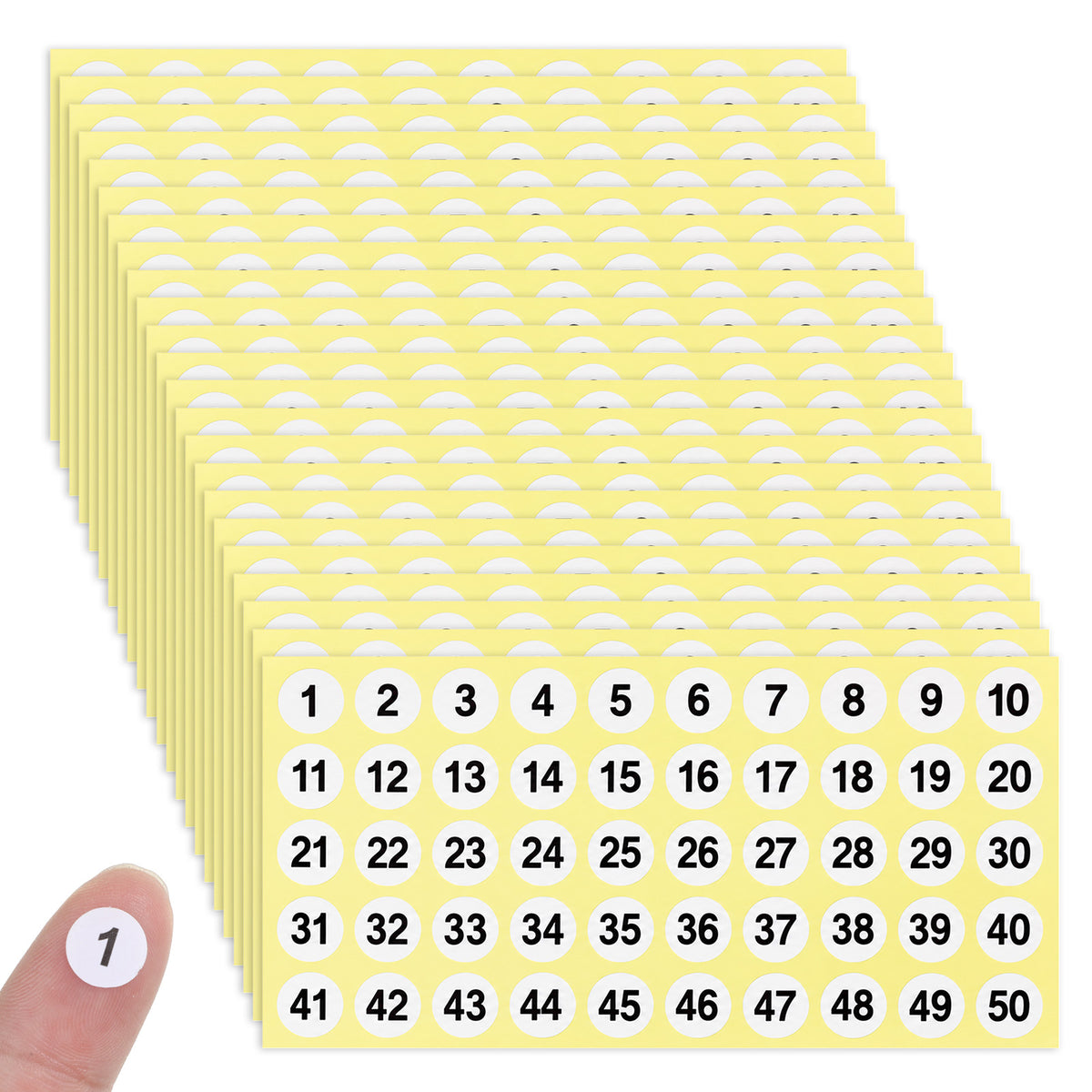 Styquenzer 50 PCS Round Number Sticker, 10mm, 1 to 50