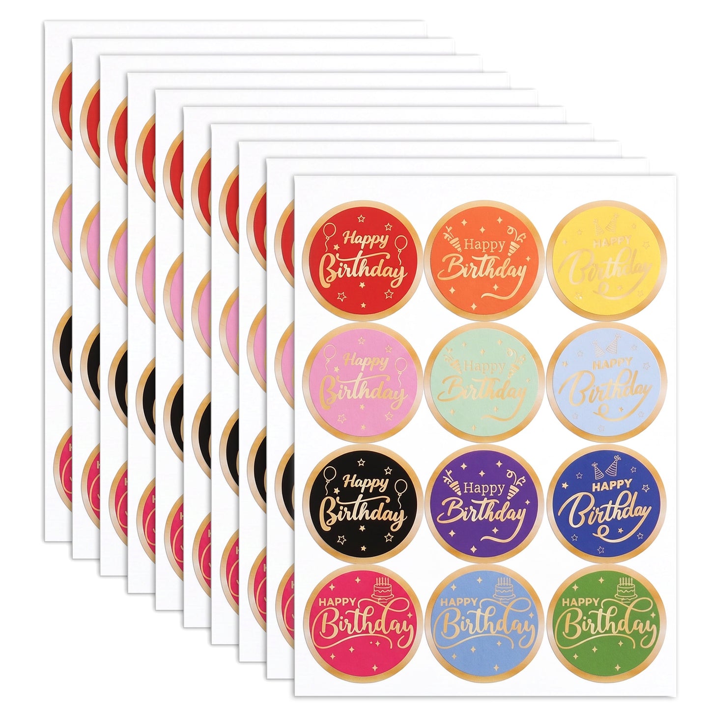 120 Pcs Happy Birthday Stickers, 2" Birthday Stickers for Adults, Round Gold Foil Birth Day Stamping Sticker Envelope Sticker Gift Seals Labels for Birth Day Party Cards, Gift Treat Bags Wrapping