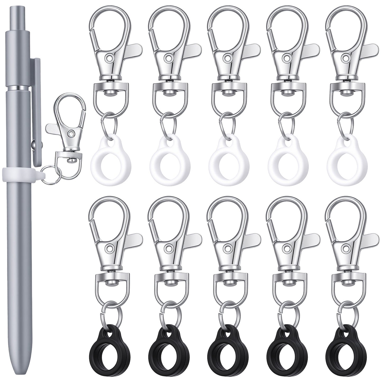 Xthrotsenk 10 PCS Pen Clips Silicone Pen Holder Clip Pens Holder for Badge Reel with Lobster Clasp for Lanyard Badge Reel Nurses Accessories (Black, White)