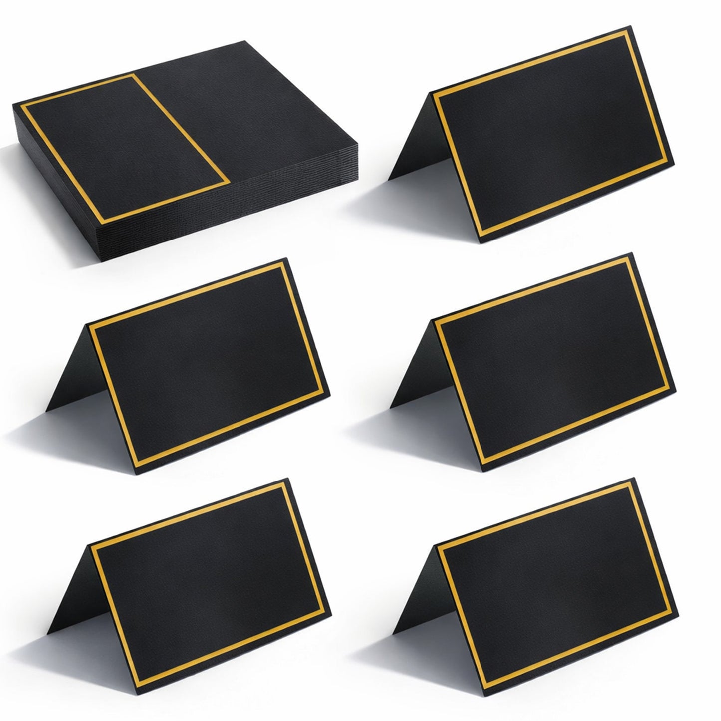 50PCS Name Cards for Table Setting Black Card Place Cards for Table Blank Table-Name Card with Gold Foil Border Wedding Place-Card for Weddings, Banquets Dinner Parties (Black)