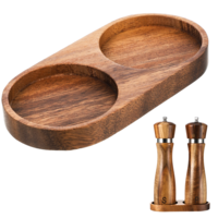 Salt and Pepper Mill Tray, Salt and Pepper Holder Wood Tray Inner Dia 2.4 Inch Fit Many Mills & Shakers Grinder Accessories for Kitchen Home Decor