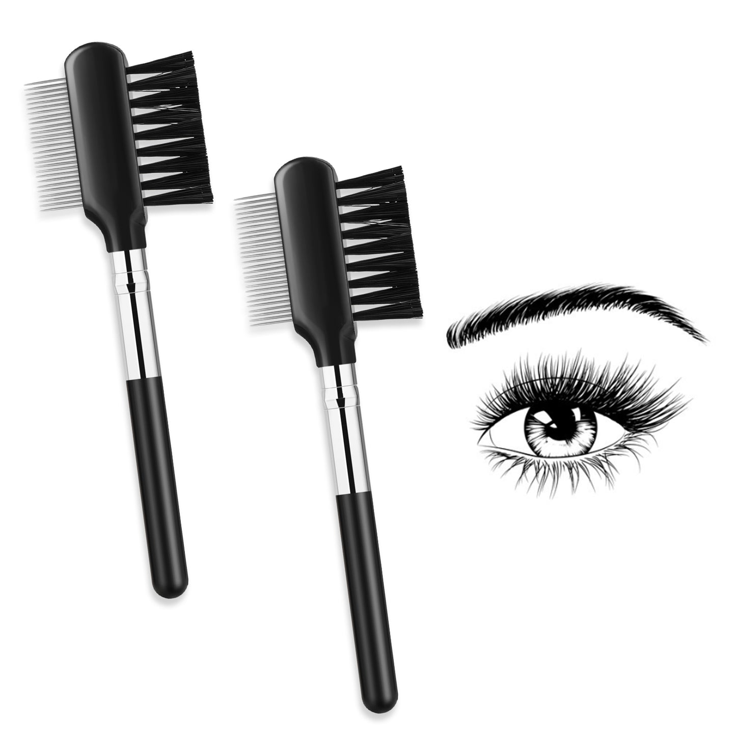 Small Eyelash Comb, 2 Pack Metal Eyelash Brush Eyelash Separator Tool Eyebrow Brush Grooming Eye Lash Separator Grooming Brushes Eyebrow Comb with Metal Teeth Eye Makeup Tool for Women (Short Handle)