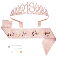 Styquenzer 18th Birthday Decorations for Girls, 18th Birthday Gifts for Girls Including 18th Birthday Crown/Tiara+18th Birthday Sash for Women+Pearl Pin, 18th Rhinestone Crown Kit (Rose Gold)
