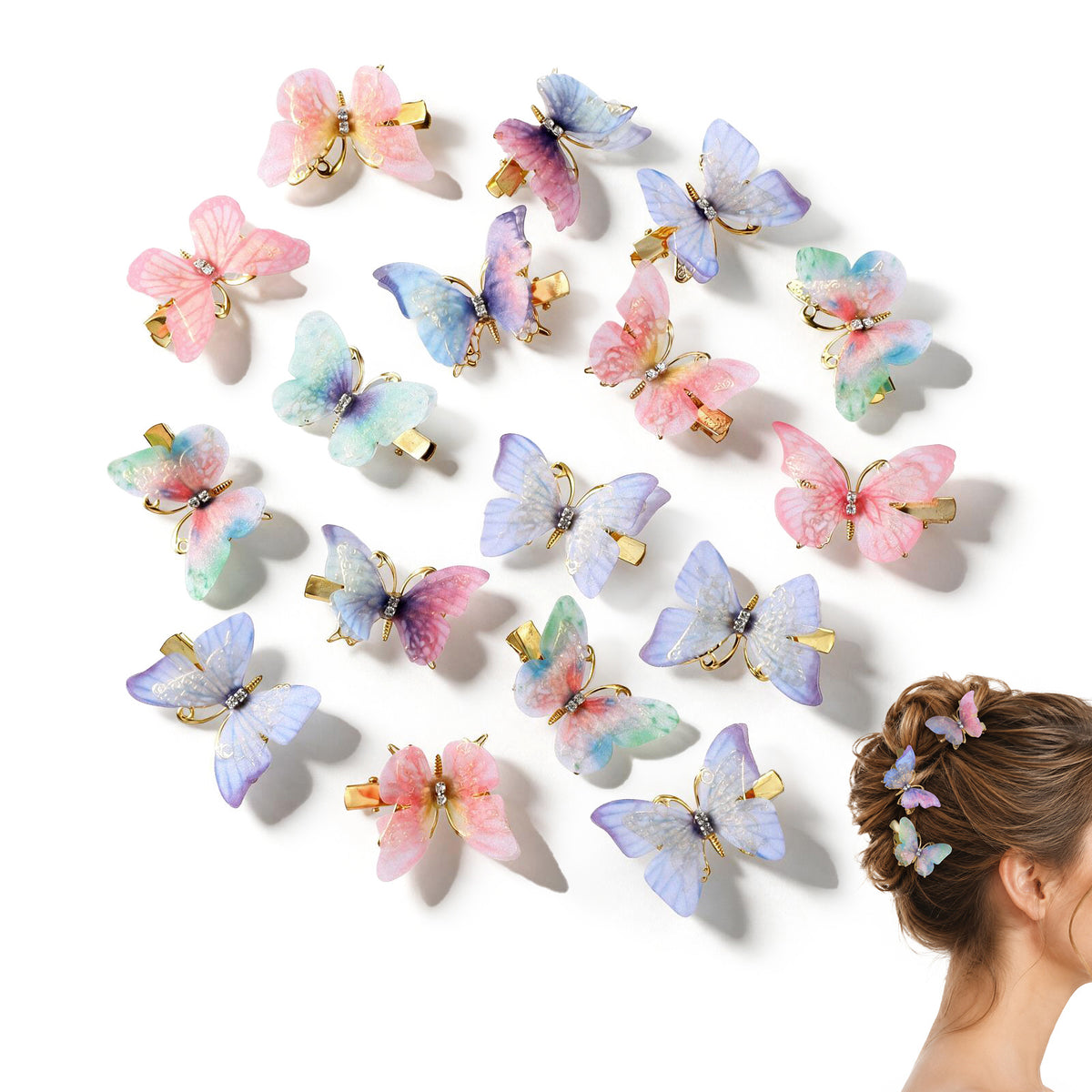 Butterfly Hair Clip, 30 Pcs Rhinestone Fairy Butterfly Clips for Hair