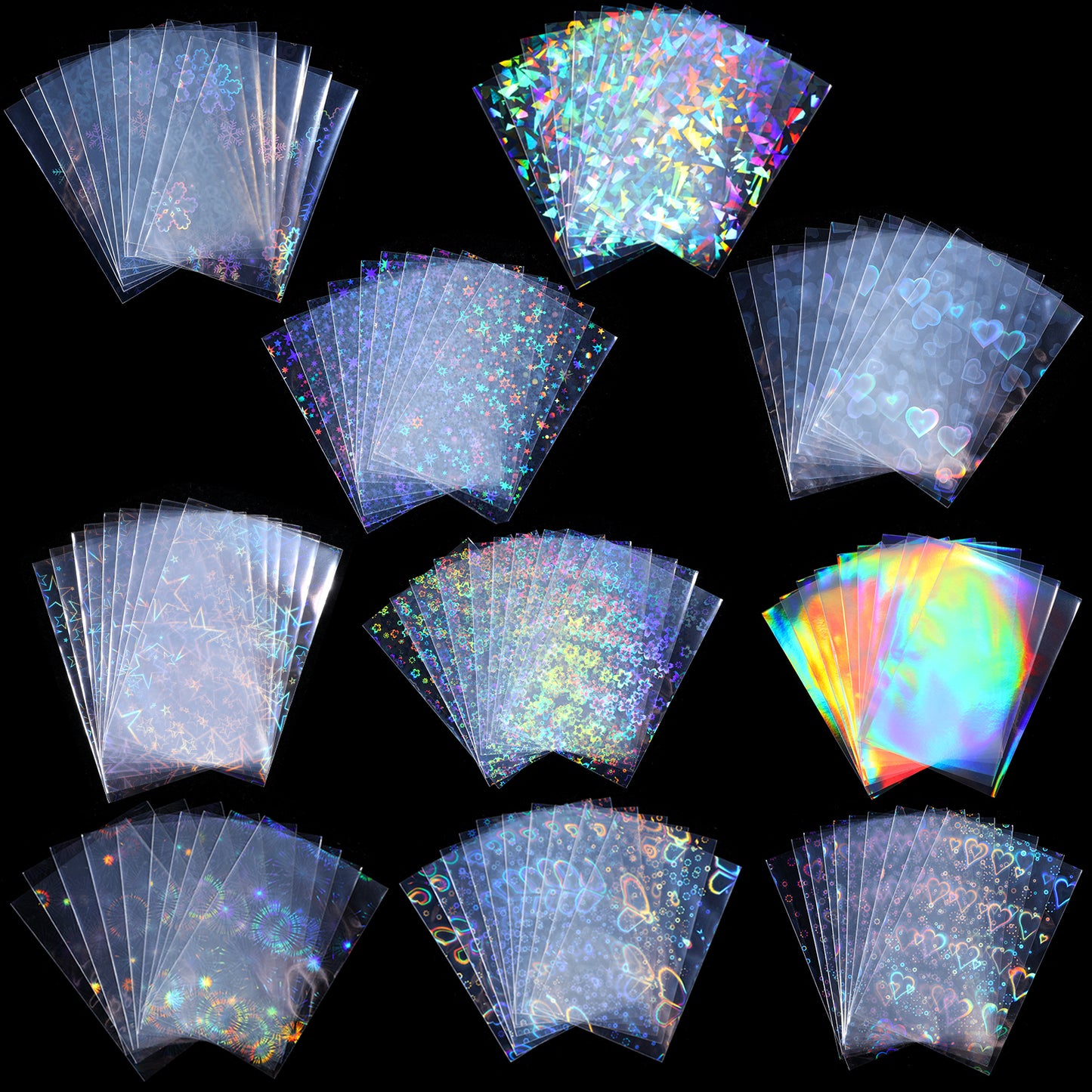 100 PCS Photo Card Sleeves, Laser Flashing Holographic Card Sleeves Trading Cards Rainbow Star Heart Flower Photocard Holder