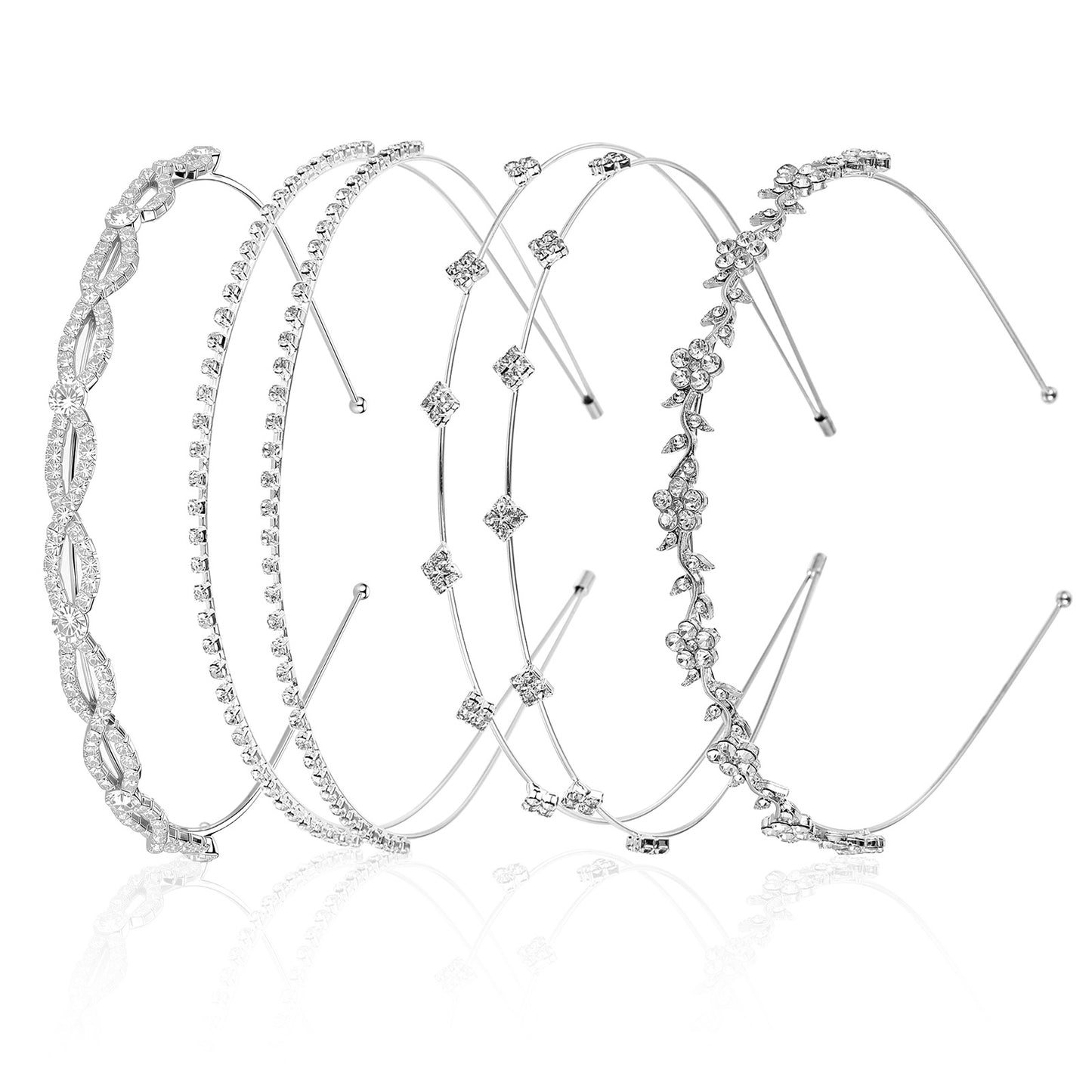 4 Pcs Silver Headband for Women Girls, Rhinestone Tiara Hair Accessories